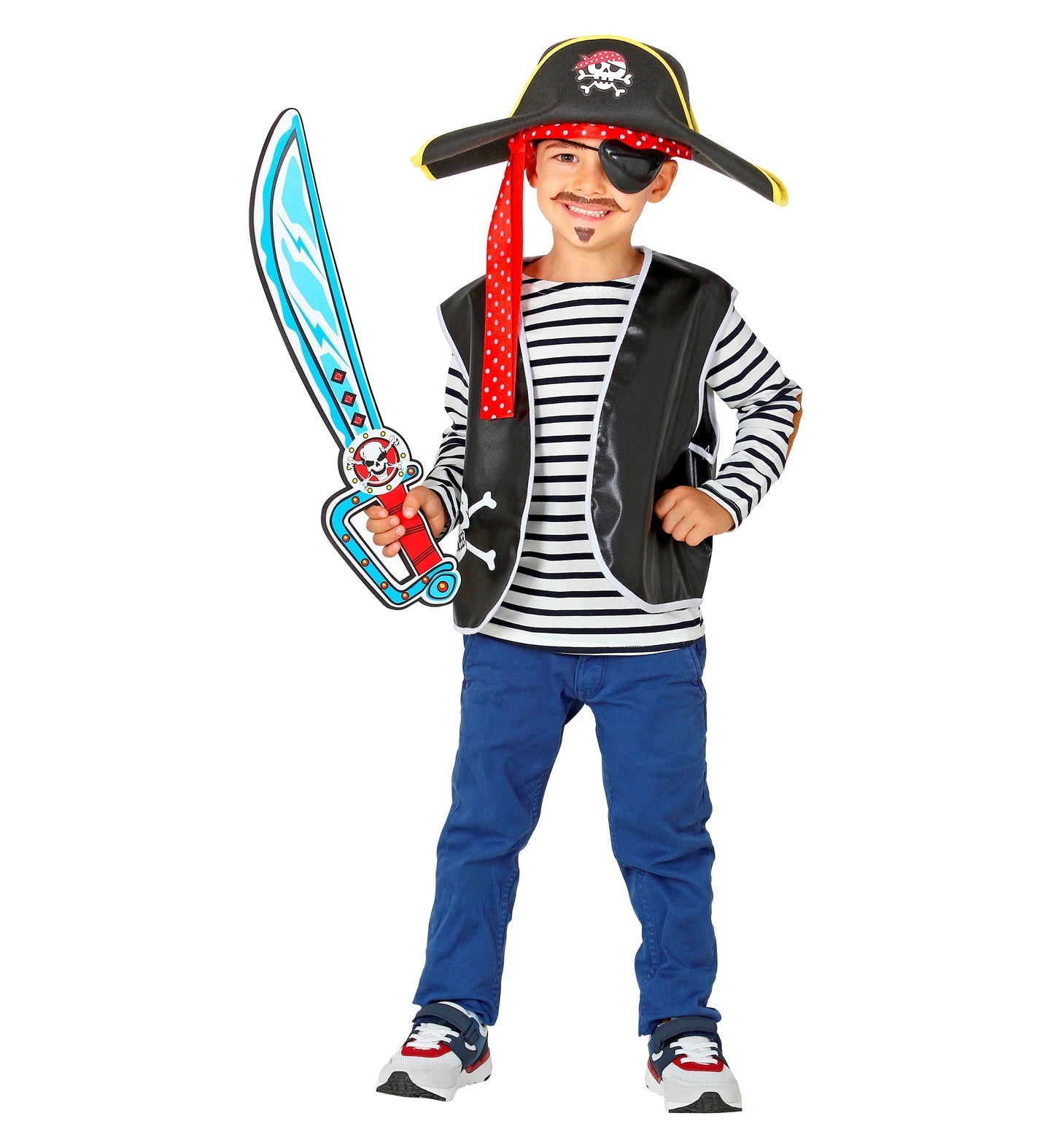 Widmann - Piraat & Viking Kostuum - Kleine Gevaarlijke Zee Piraat Zwaard - blauw,rood - Carnavalskleding - Verkleedkleding