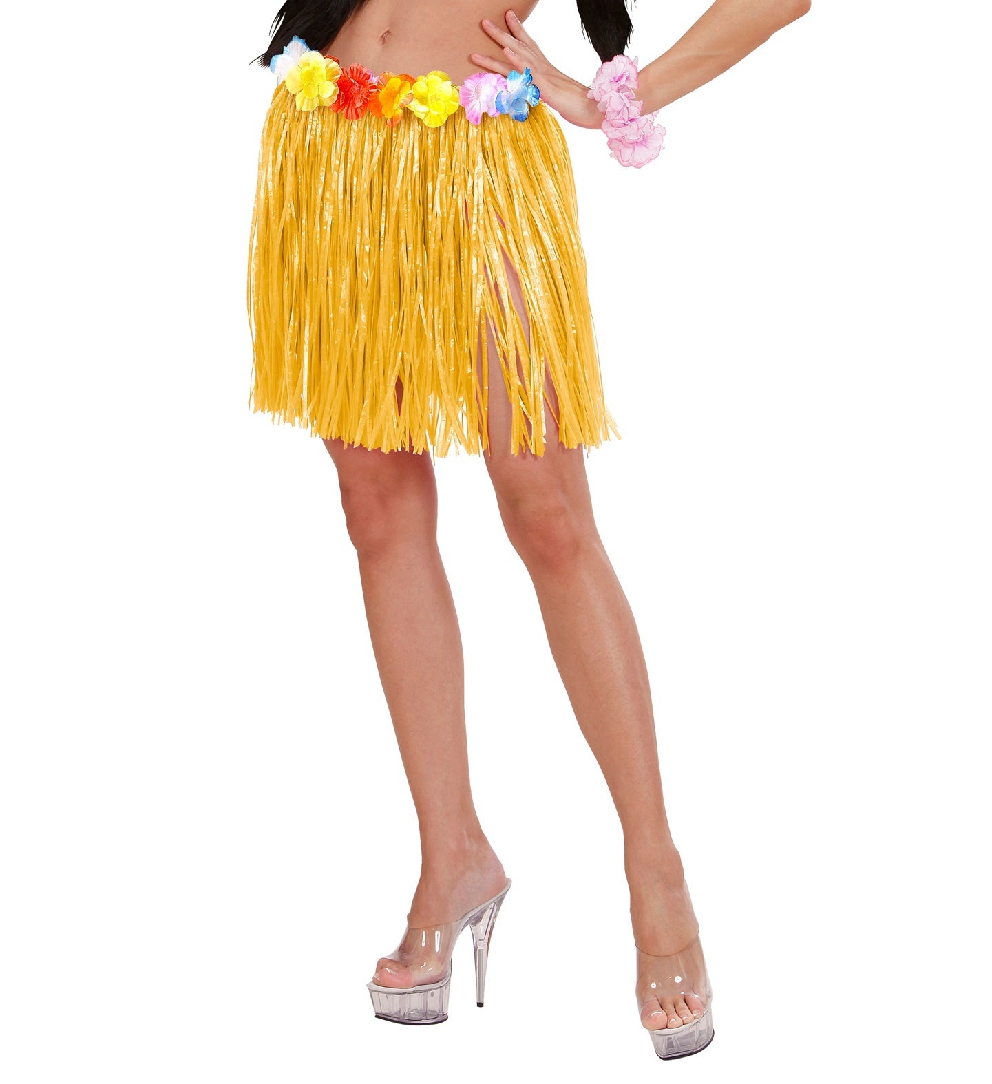 Widmann - Hawaii & Carribean & Tropisch Kostuum - Hoe Lal La Mini Hawaii Rokje 45 Centimeter Vrouw - wit / beige - One Size - Carnavalskleding - Verkleedkleding