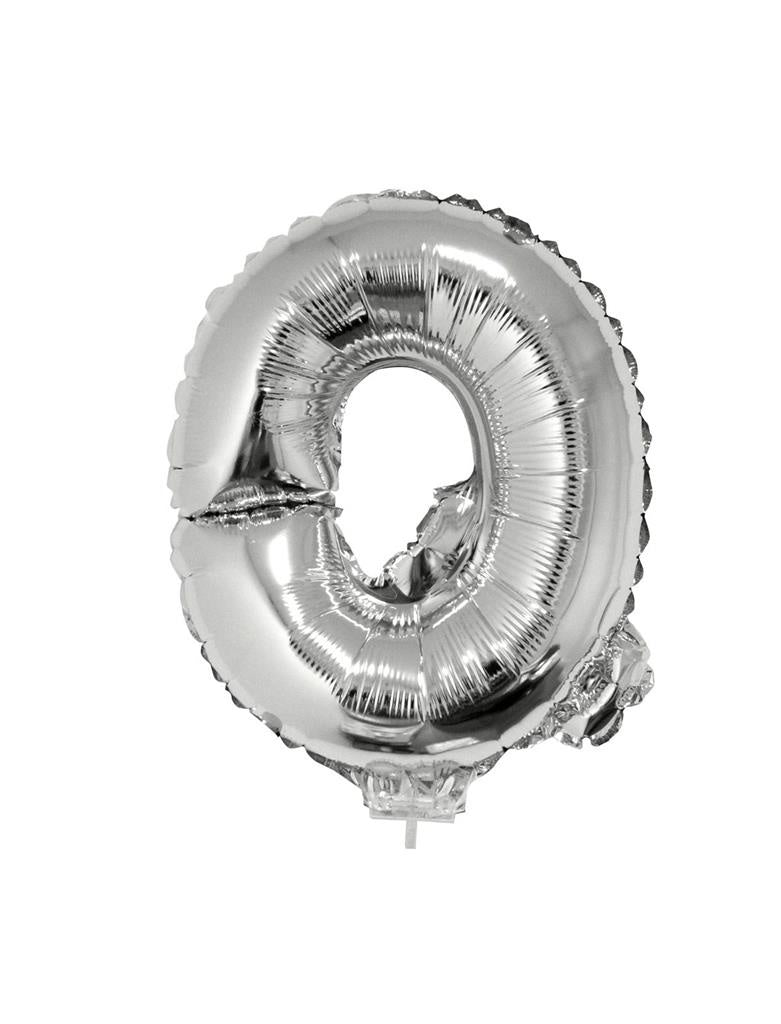 Folie Ballon Letter Q Zilver 41cm met Rietje