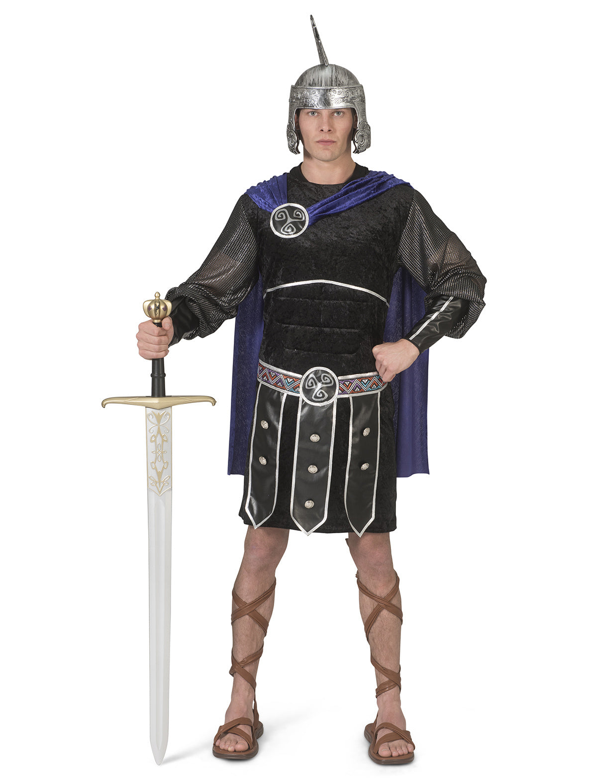 Funny Fashion - Griekse & Romeinse Oudheid Kostuum - Heldhaftige Klassieke Romeinse Strijder - Man - blauw,zwart - Maat 48-50 - Carnavalskleding - Verkleedkleding