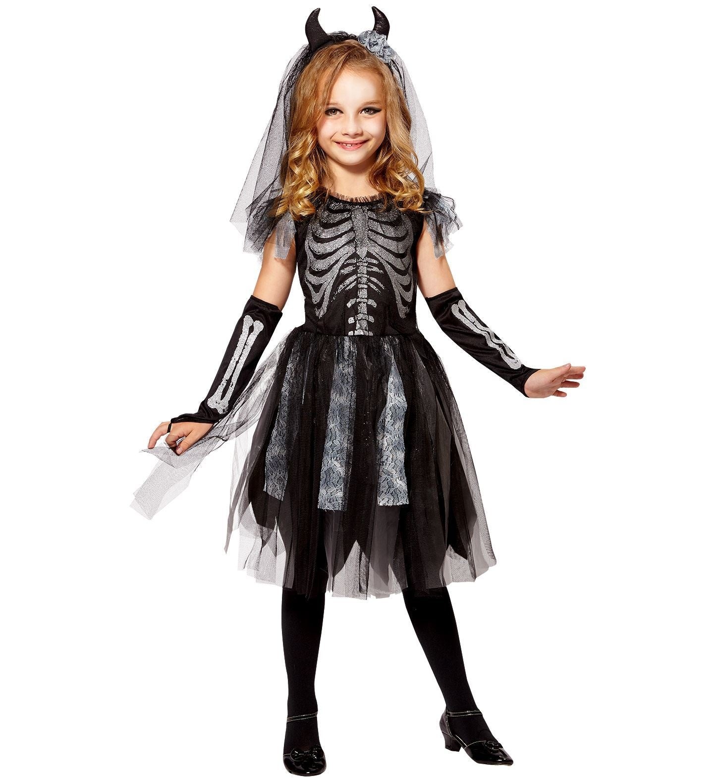 WIDMANN - Duivel bruid skelet kostuum voor kinderen - 140 (8-10 jaar)