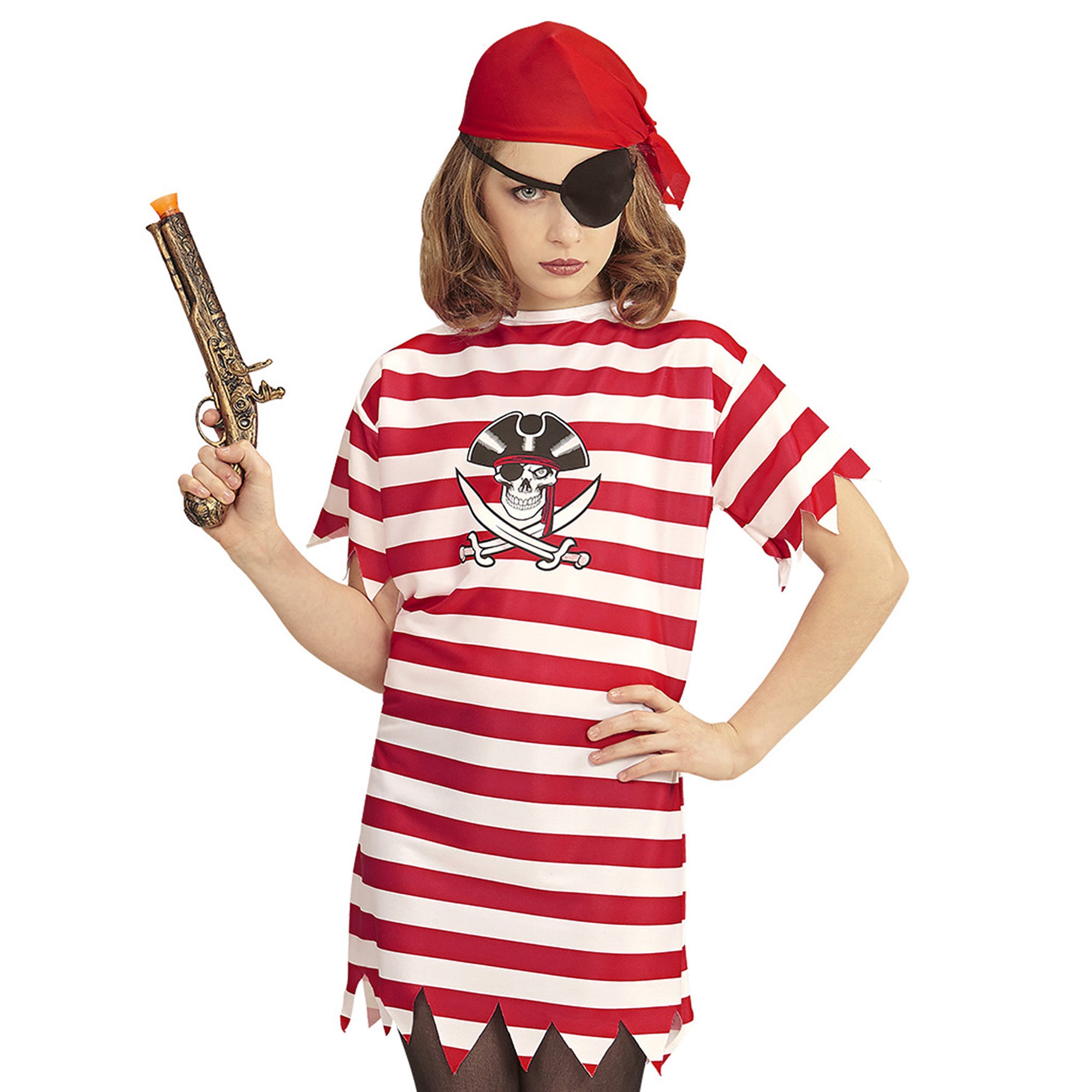 Widmann - Piraat & Viking Kostuum - Rood Gestreepte Verkleedset Piraat Dura Vrouw - Rood - XL - Carnavalskleding - Verkleedkleding