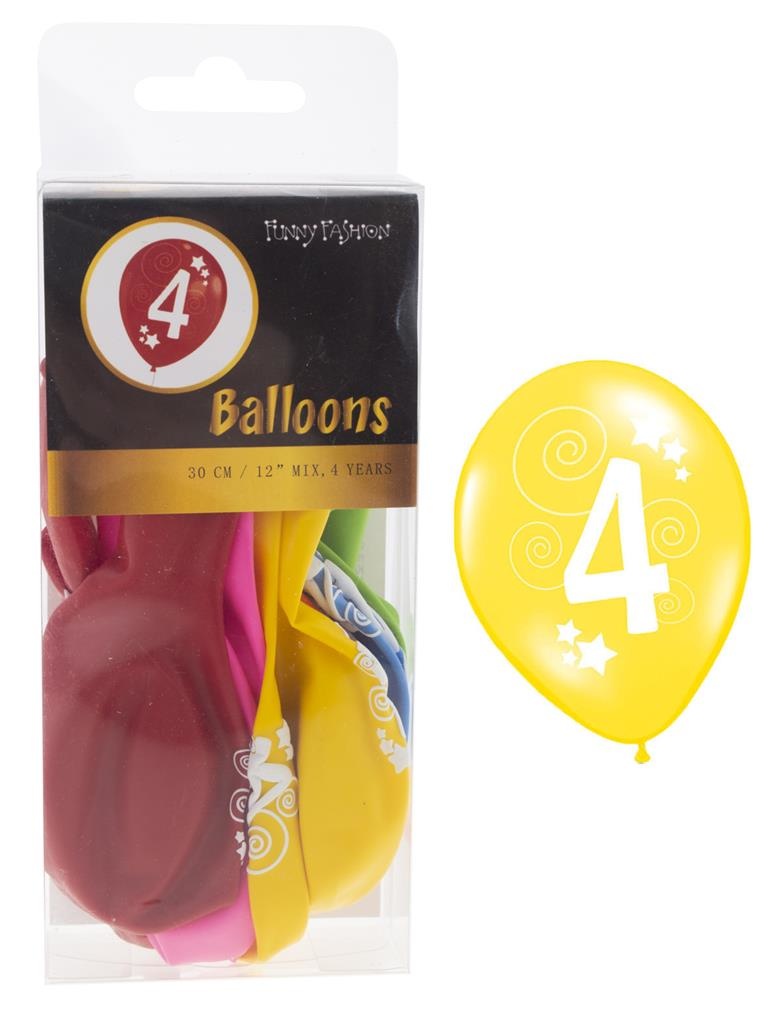 Mooie cijfer 4 ballonnen in gemixte kleuren 12st