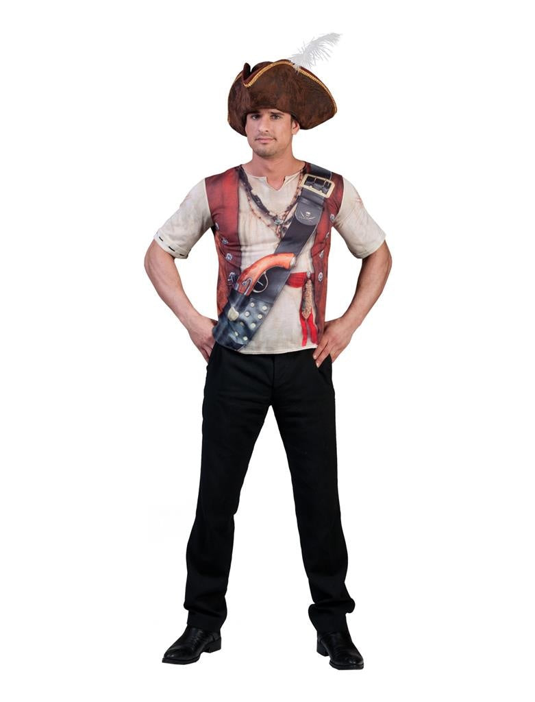 Funny Fashion - Piraat & Viking Kostuum - 3d-Shirt Piraat Man - bruin - Maat 62 - Carnavalskleding - Verkleedkleding