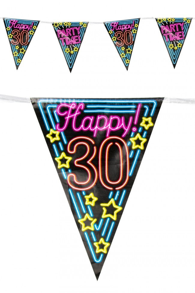 Mooie vlaggenlijn 30 jaar Neon 10 meter voor feesten