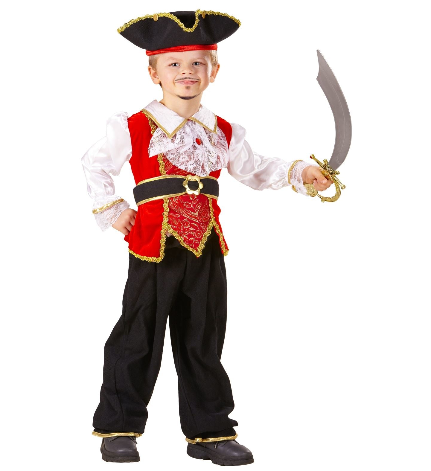 Widmann - Piraat & Viking Kostuum - Erik Enter Zeerover Kapitein - Jongen - rood,zwart - Maat 104 - Carnavalskleding - Verkleedkleding