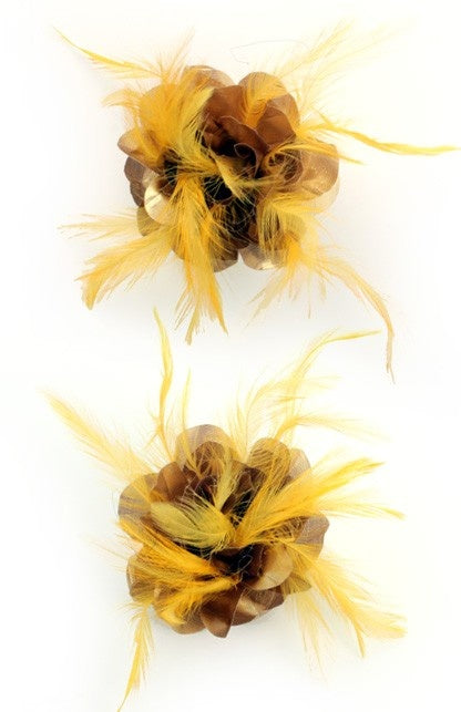 Haarbloem bruin met gouden veertjes - Verkleed accessoires