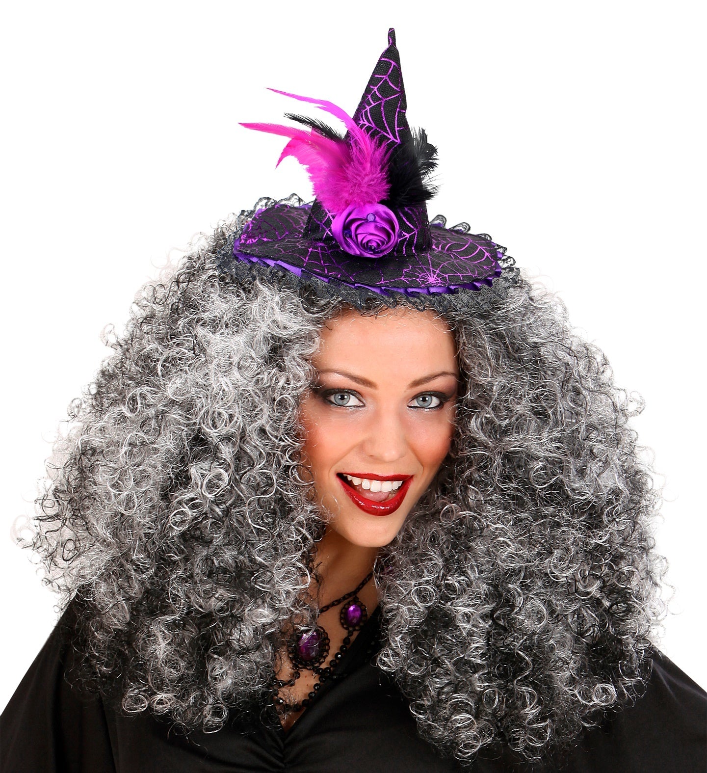 Widmann - Heks & Spider Lady & Voodoo & Duistere Religie Kostuum - Haarband Met Heksenhoed - paars,zwart - Halloween - Verkleedkleding