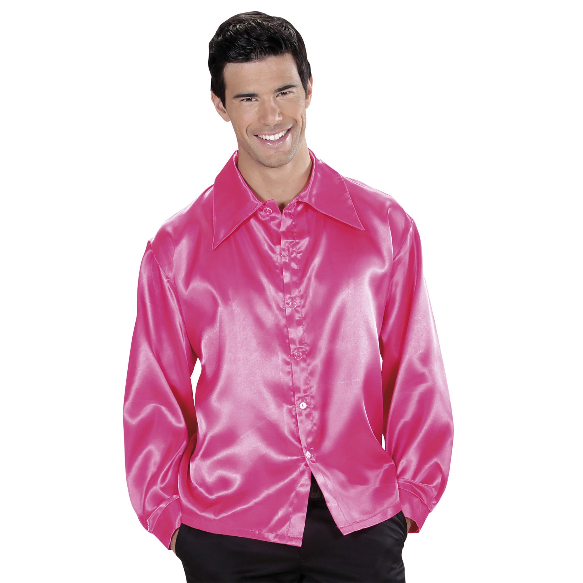Roze satijnachtige overhemd voor heren - Verkleedkleding - Maat L