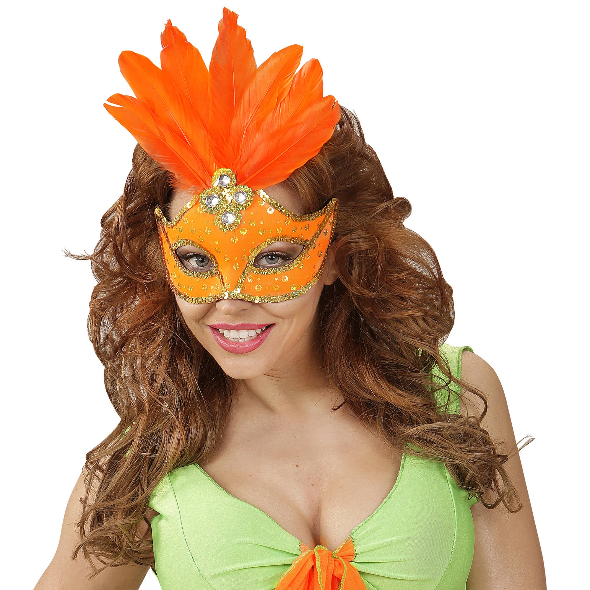 Neon oranje Braziliaanse maskers voor carnaval