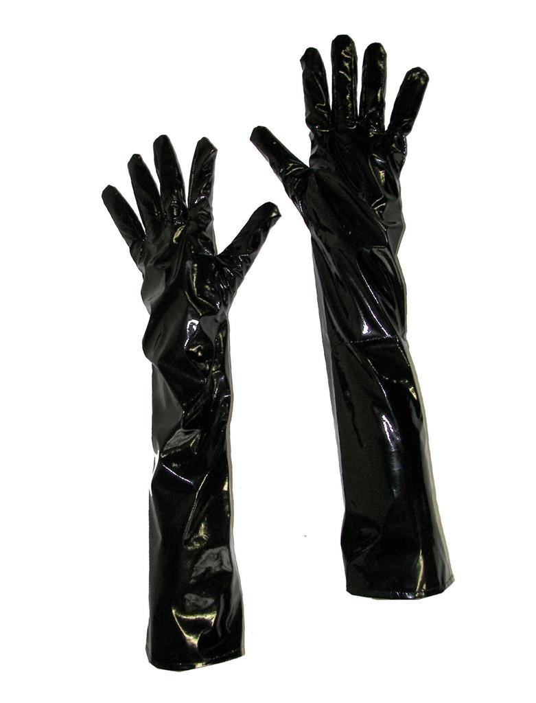 Mooie zwarte lak handschoenen 50cm