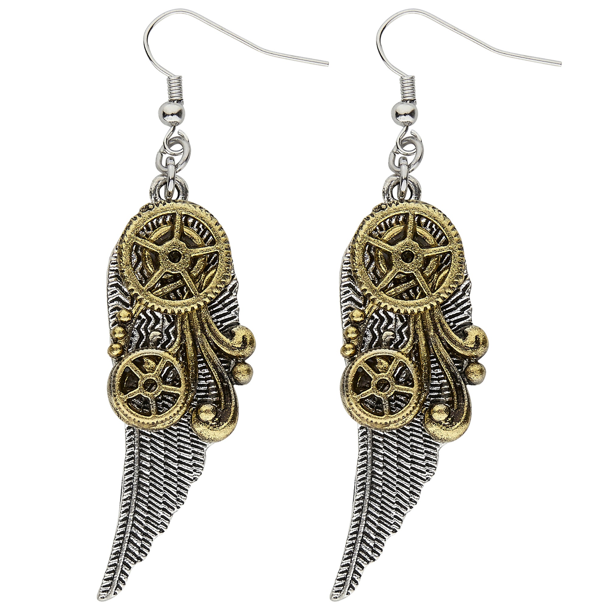 WIDMANN - Steampunk tandwielen en veren oorbellen voor volwassenen - Accessoires > Sieraden