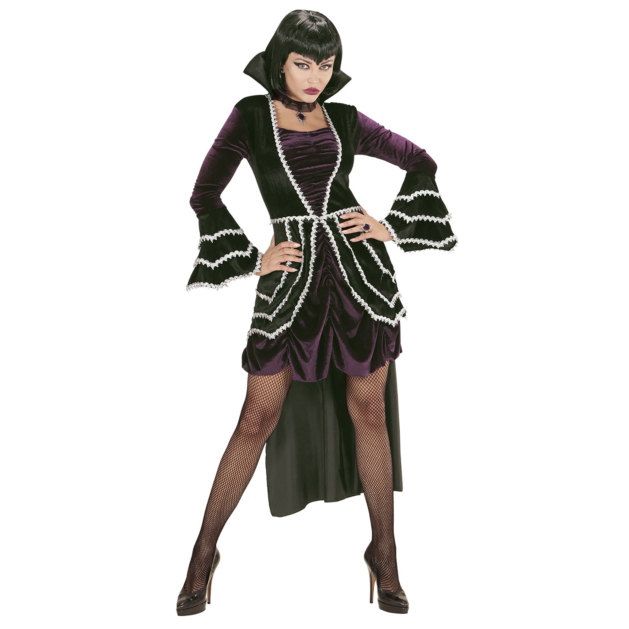 Widmann - Gotisch Kostuum - Gothic Vamp Wijde Mouw - Vrouw - paars,zwart - XL - Halloween - Verkleedkleding