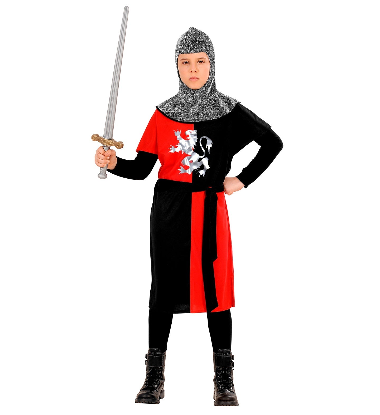Widmann - Middeleeuwse & Renaissance Strijders Kostuum - Middeleeuwse Jongste Strijder - Jongen - rood,zwart - Maat 128 - Carnavalskleding - Verkleedkleding