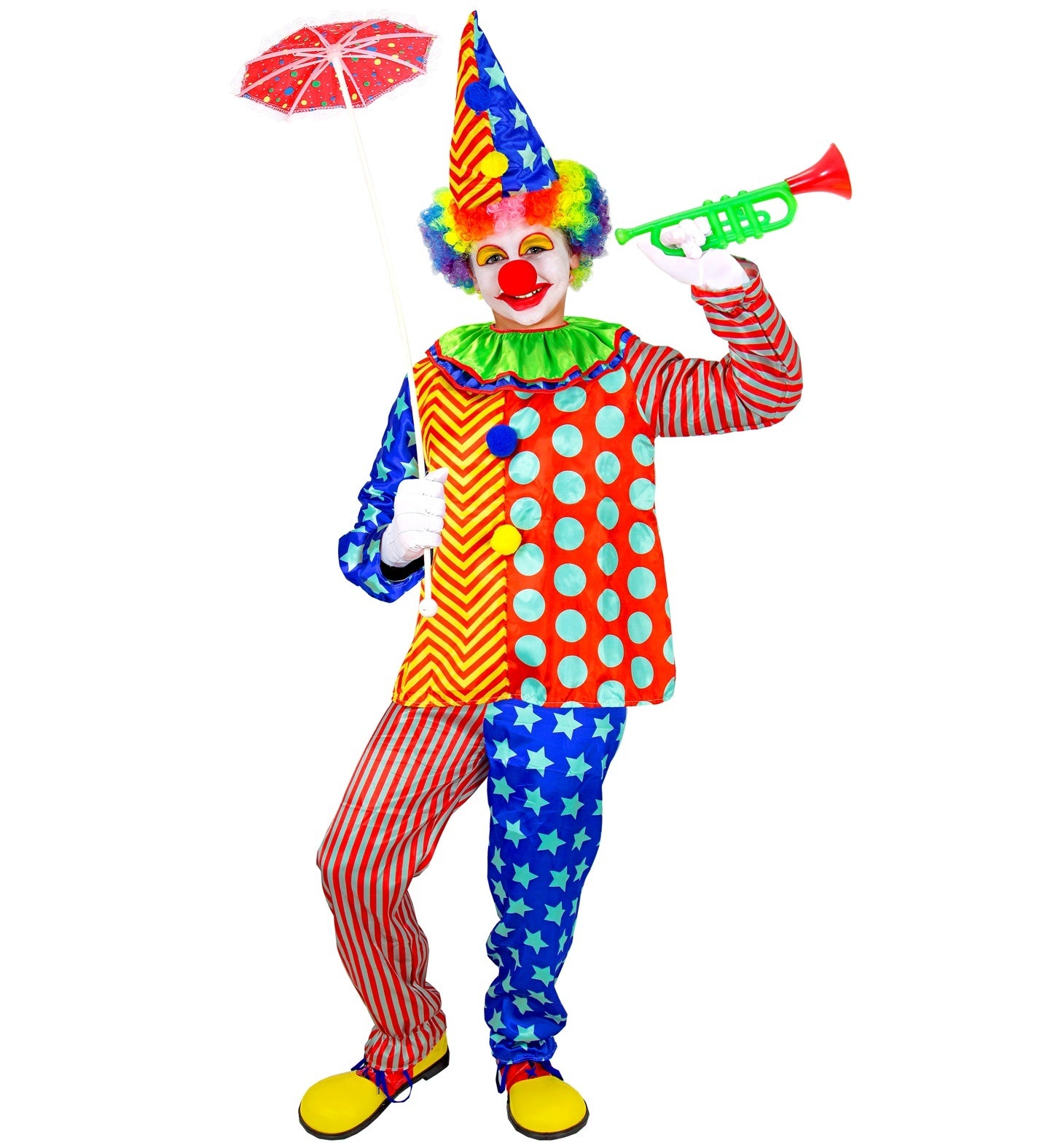 Widmann - Clown & Nar Kostuum - Ben De Vrolijkste Clown Kind Kostuum - multicolor - Maat 128 - Carnavalskleding - Verkleedkleding