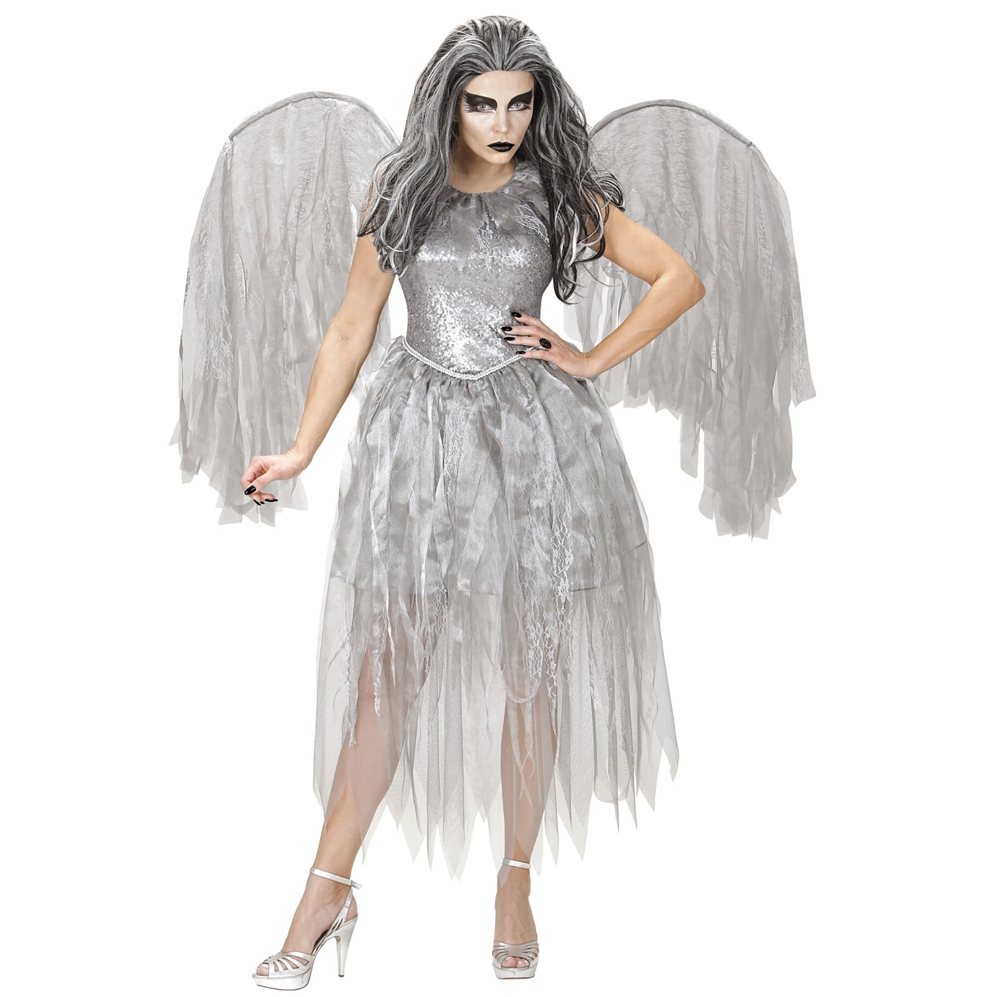 Widmann - Engel Kostuum - Donkere Engel Argenta - Vrouw - zilver - Large - Halloween - Verkleedkleding