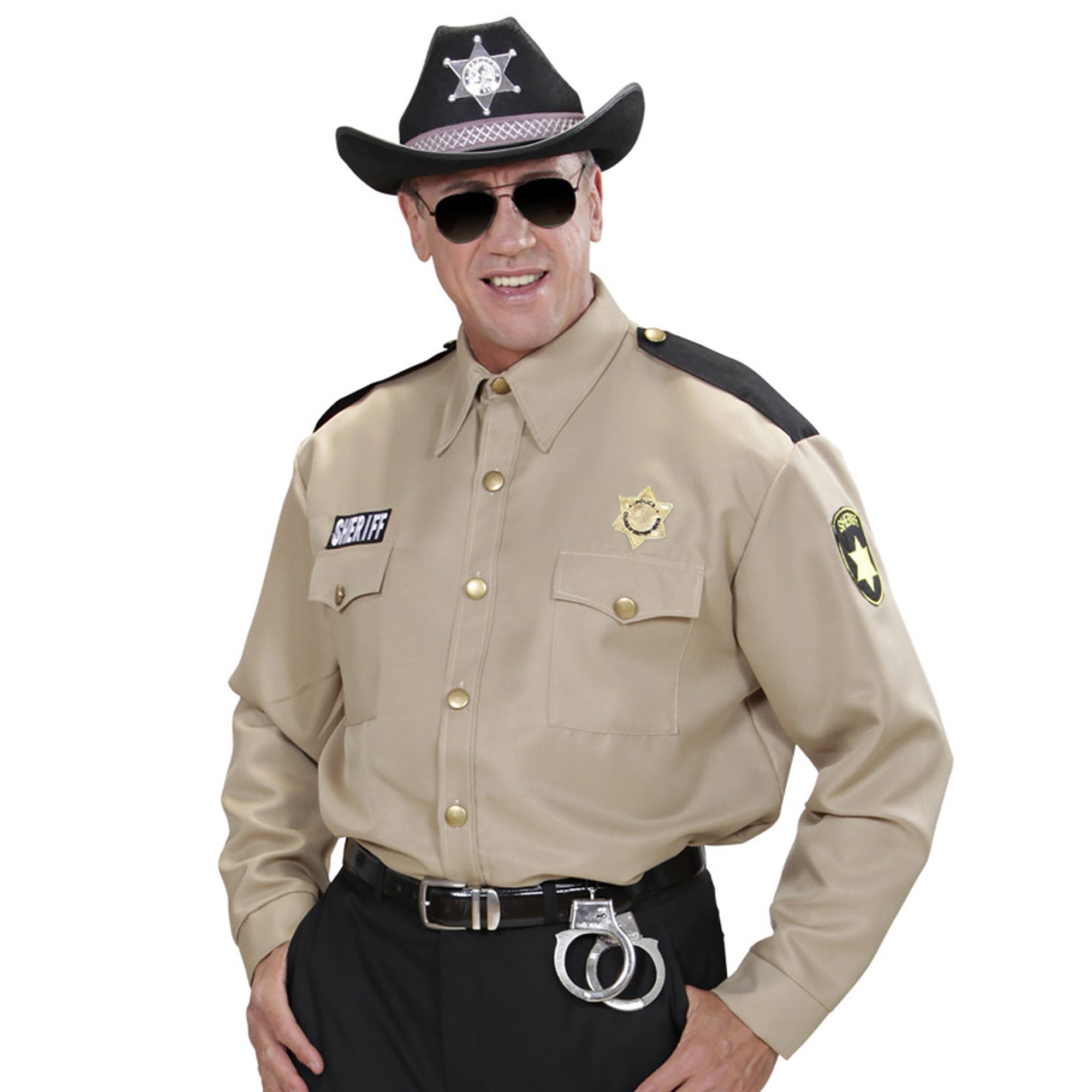 Widmann - Politie & Detective Kostuum - Modern Sheriff Shirt Man - wit / beige - XL - Carnavalskleding - Verkleedkleding