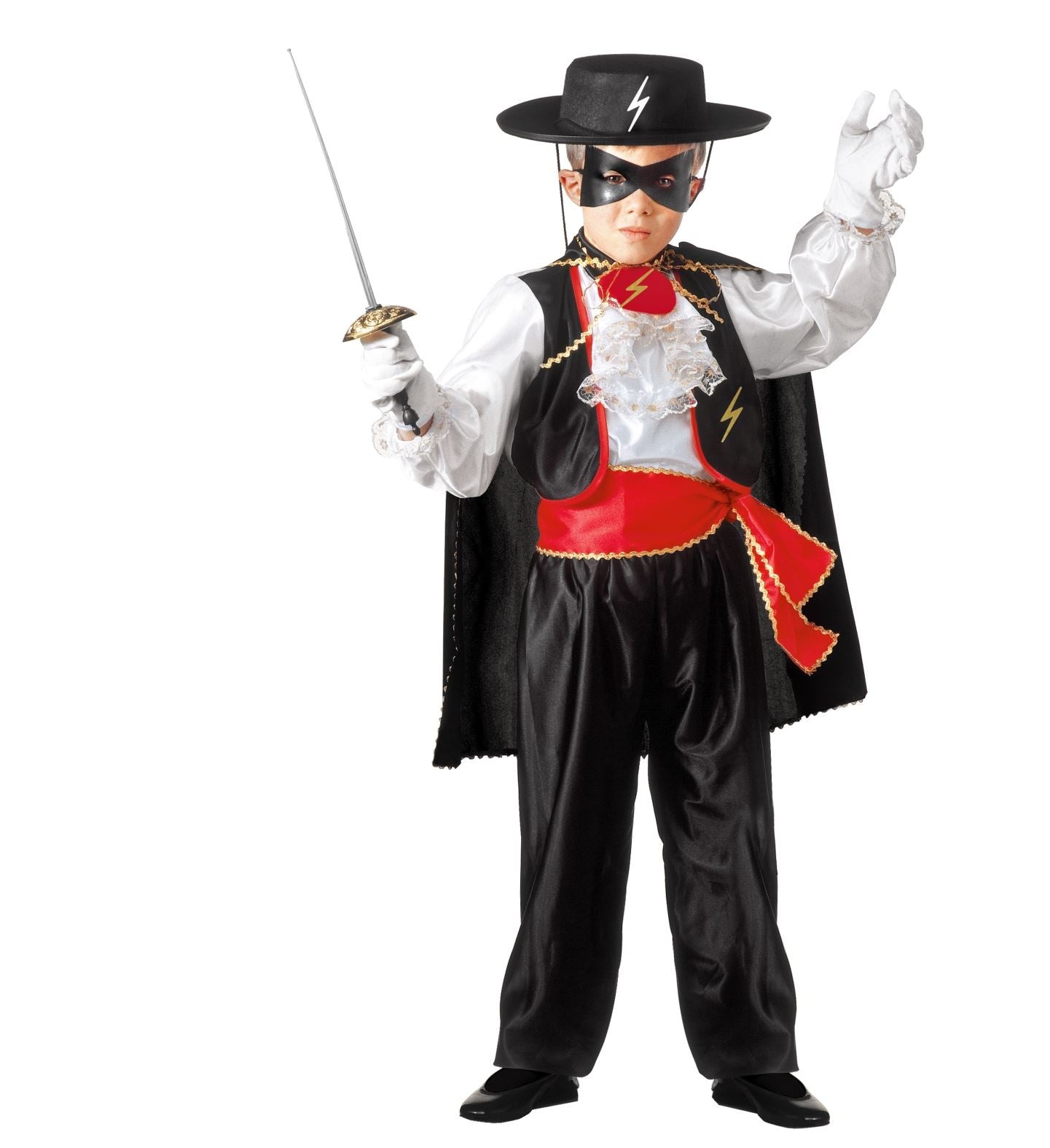 Widmann - Zorro Kostuum - Heldhaftige Held Zorro Kind Kostuum - rood,zwart,wit / beige - Maat 110 - Carnavalskleding - Verkleedkleding