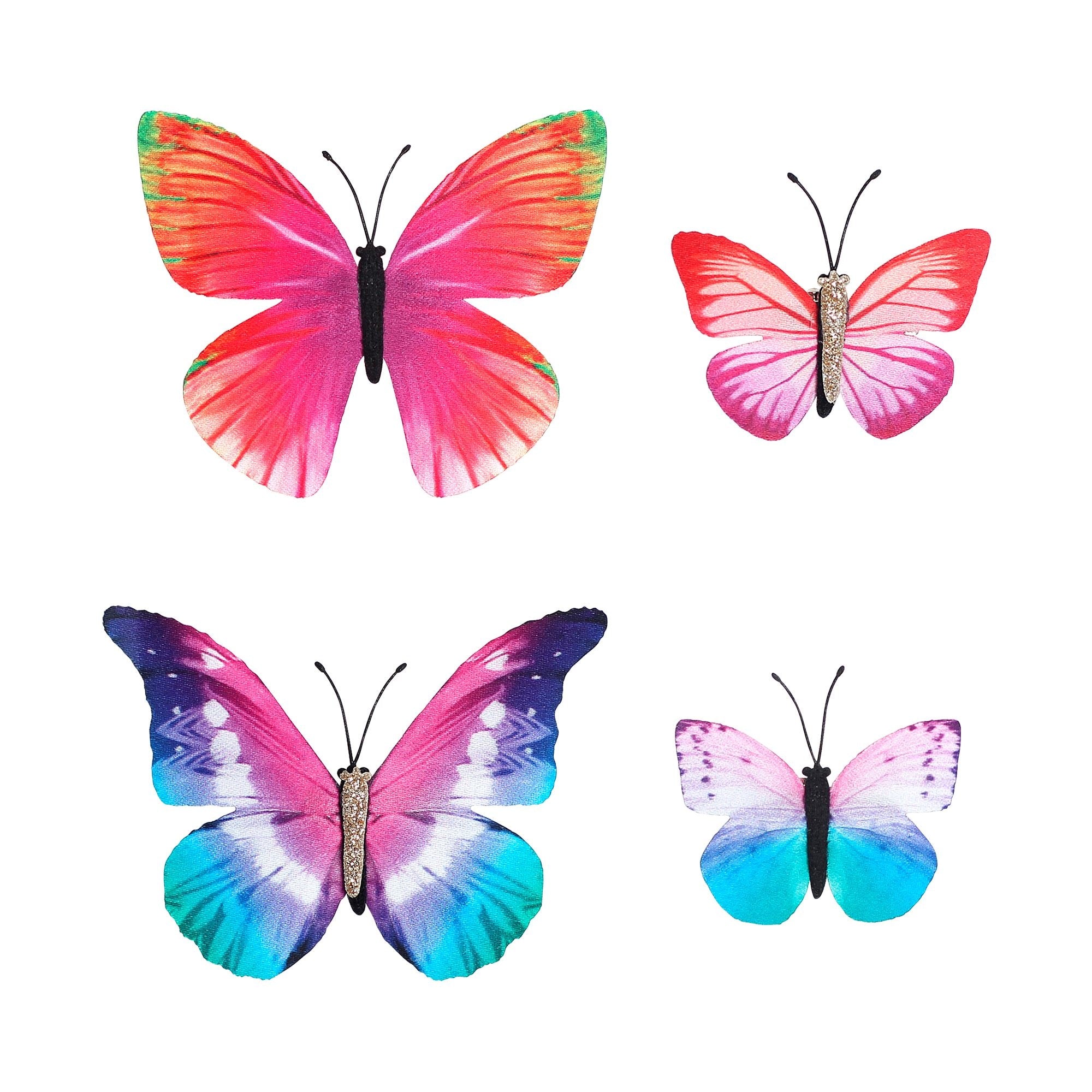 Vier vlinder haarclips in verschillende kleuren