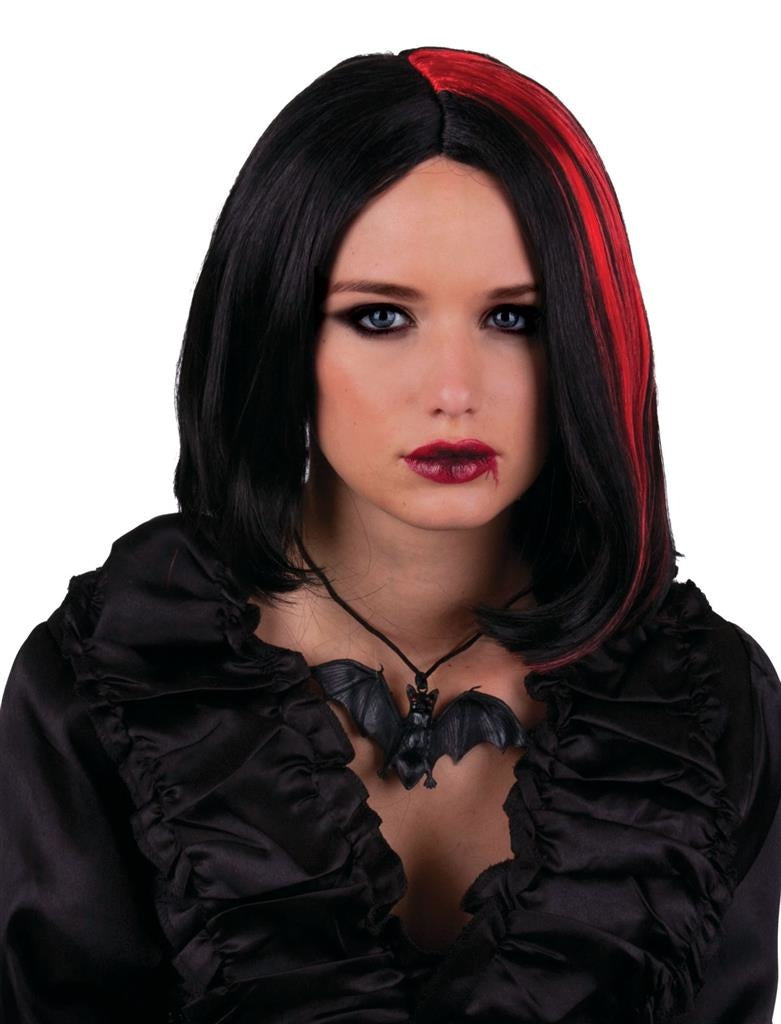 Funny Fashion Heksen/Vampier pruik kort haar - zwart/rood - dames - Halloween/Carnaval