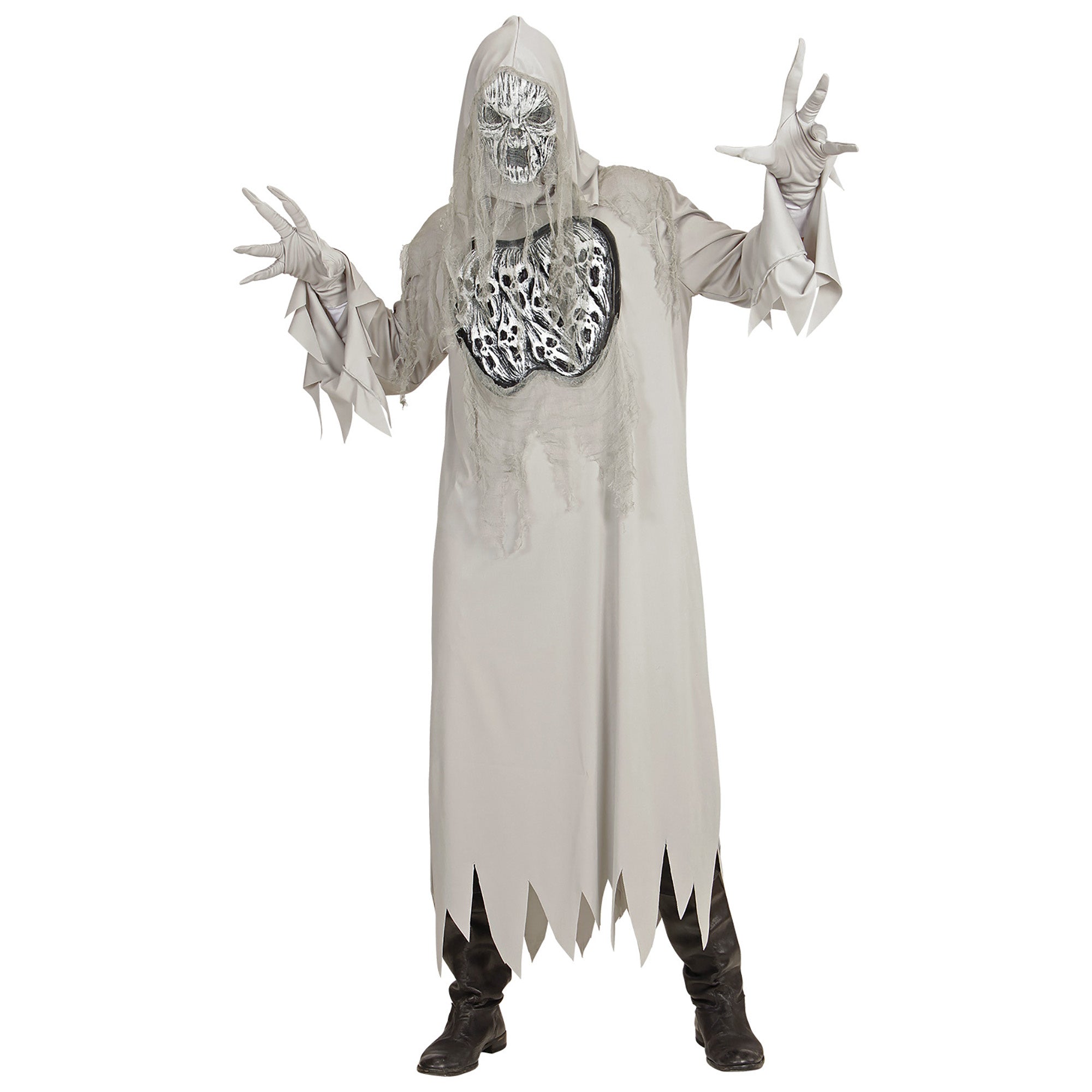 Widmann - Spook & Skelet Kostuum - Schreeuwende Geest Silencio - Man - wit / beige,grijs - Small - Carnavalskleding - Verkleedkleding