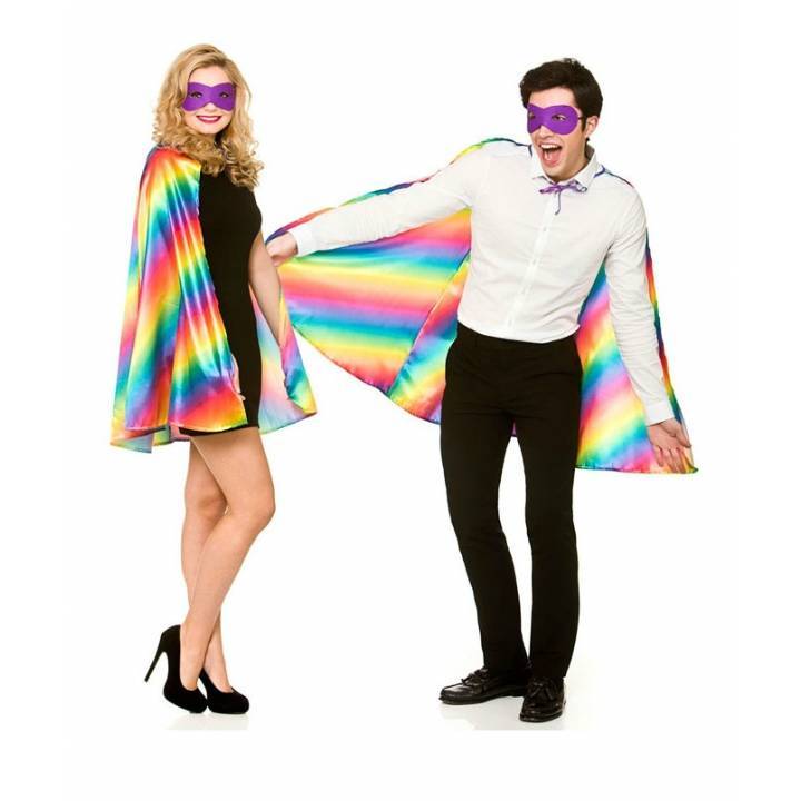 Super Hero cape in regenboog kleuren met maskertje-100cm