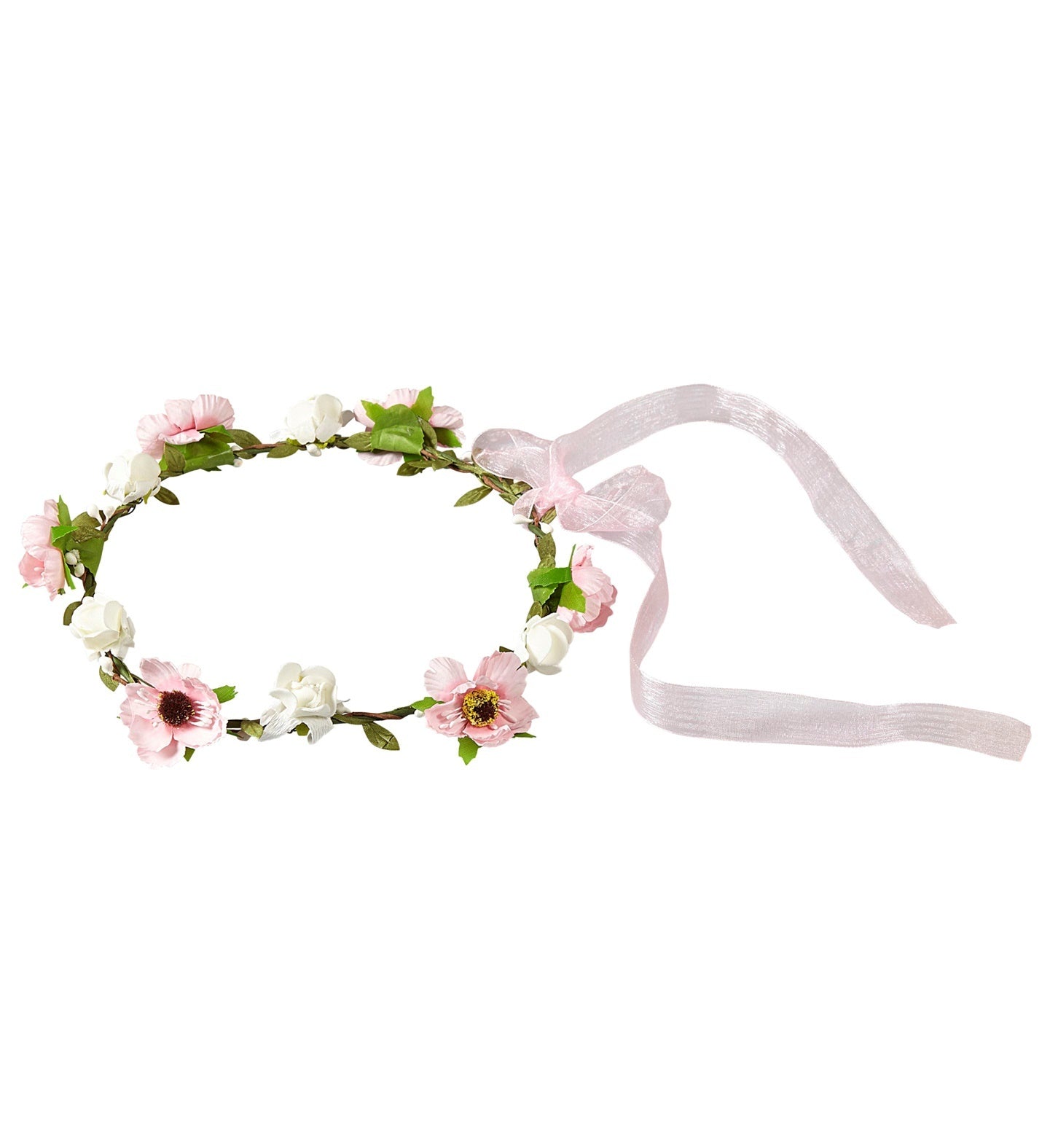 Widmann - Hippie Kostuum - Flower Power Bloemen Hoofdband - roze,wit / beige - Carnavalskleding - Verkleedkleding