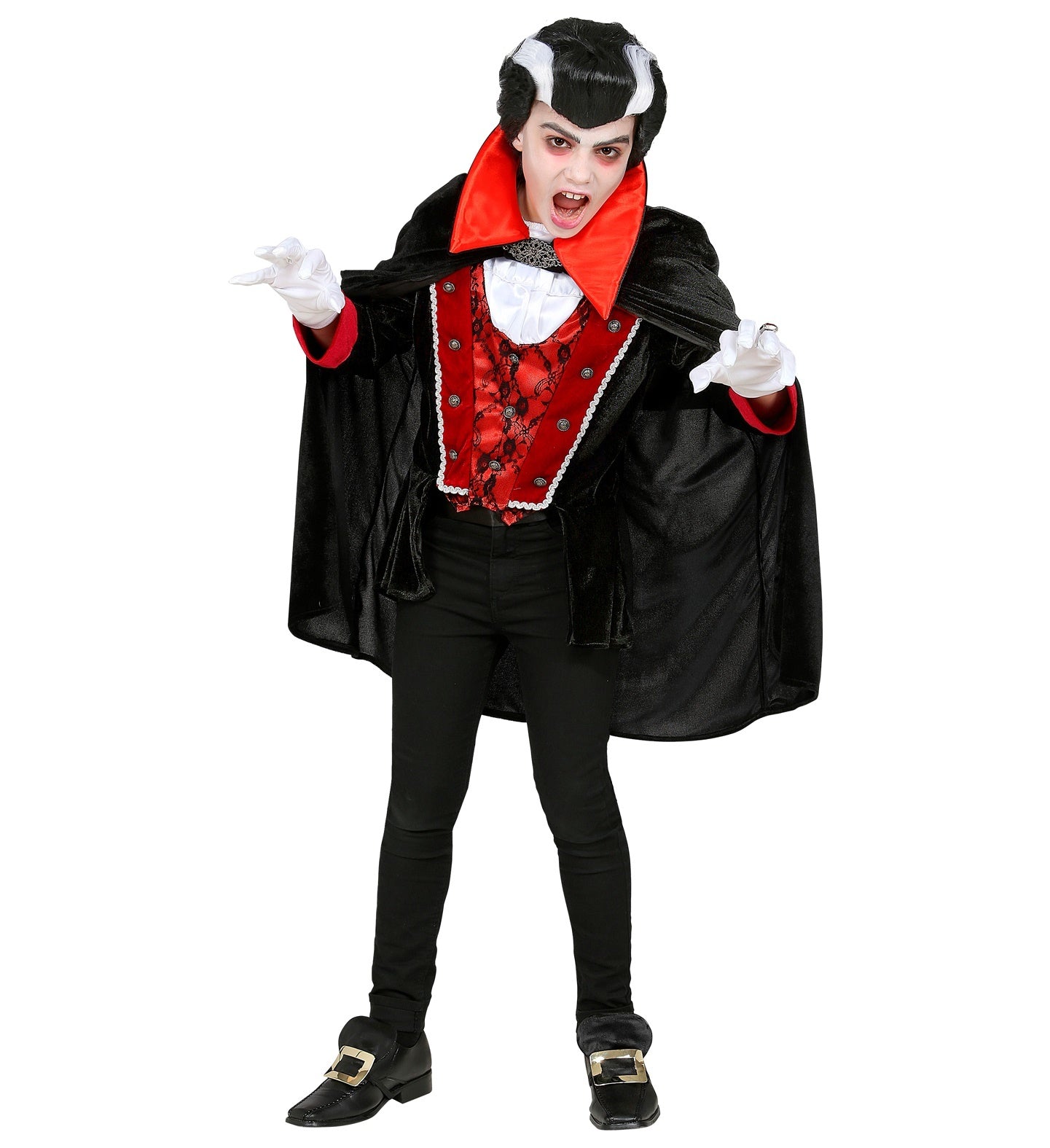 Widmann - Vampier & Dracula Kostuum - Victoriaanse Vampier Victor - Jongen - rood,zwart - Maat 140 - Carnavalskleding - Verkleedkleding