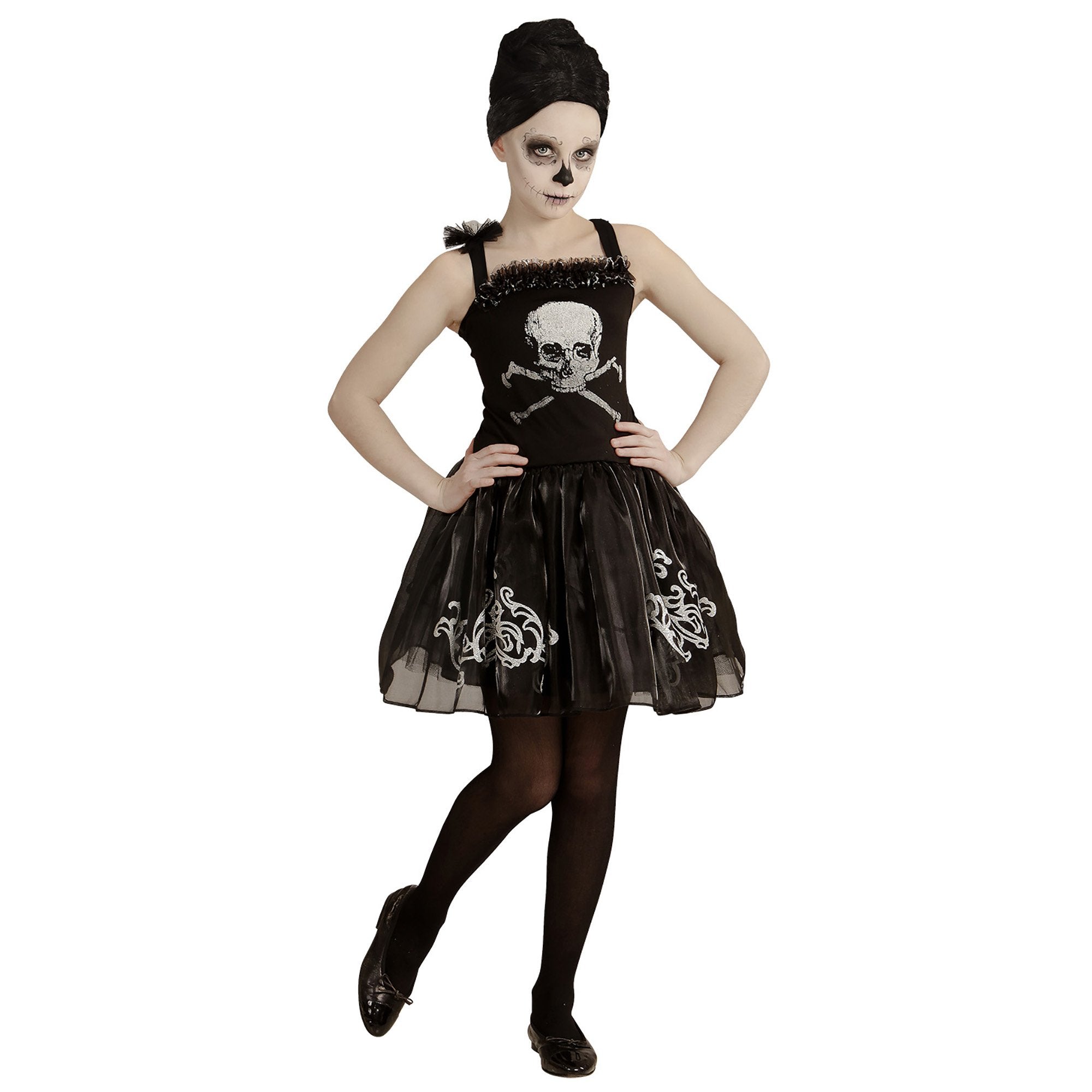 Widmann - Spook & Skelet Kostuum - Schedel Ballerina Stervende Zwaan - Meisje - zwart - Maat 158 - Carnavalskleding - Verkleedkleding
