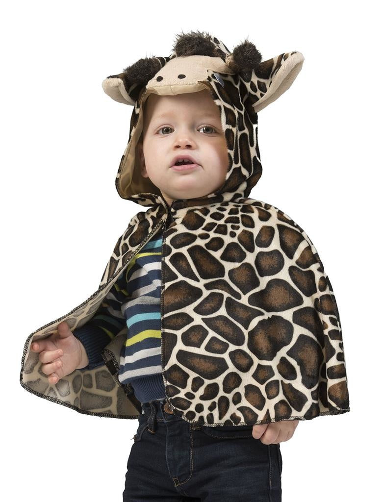 Funny Fashion - Giraf Kostuum - Cape Korte Savanne Giraffe Kind - bruin,wit / beige - One Size - Carnavalskleding - Verkleedkleding