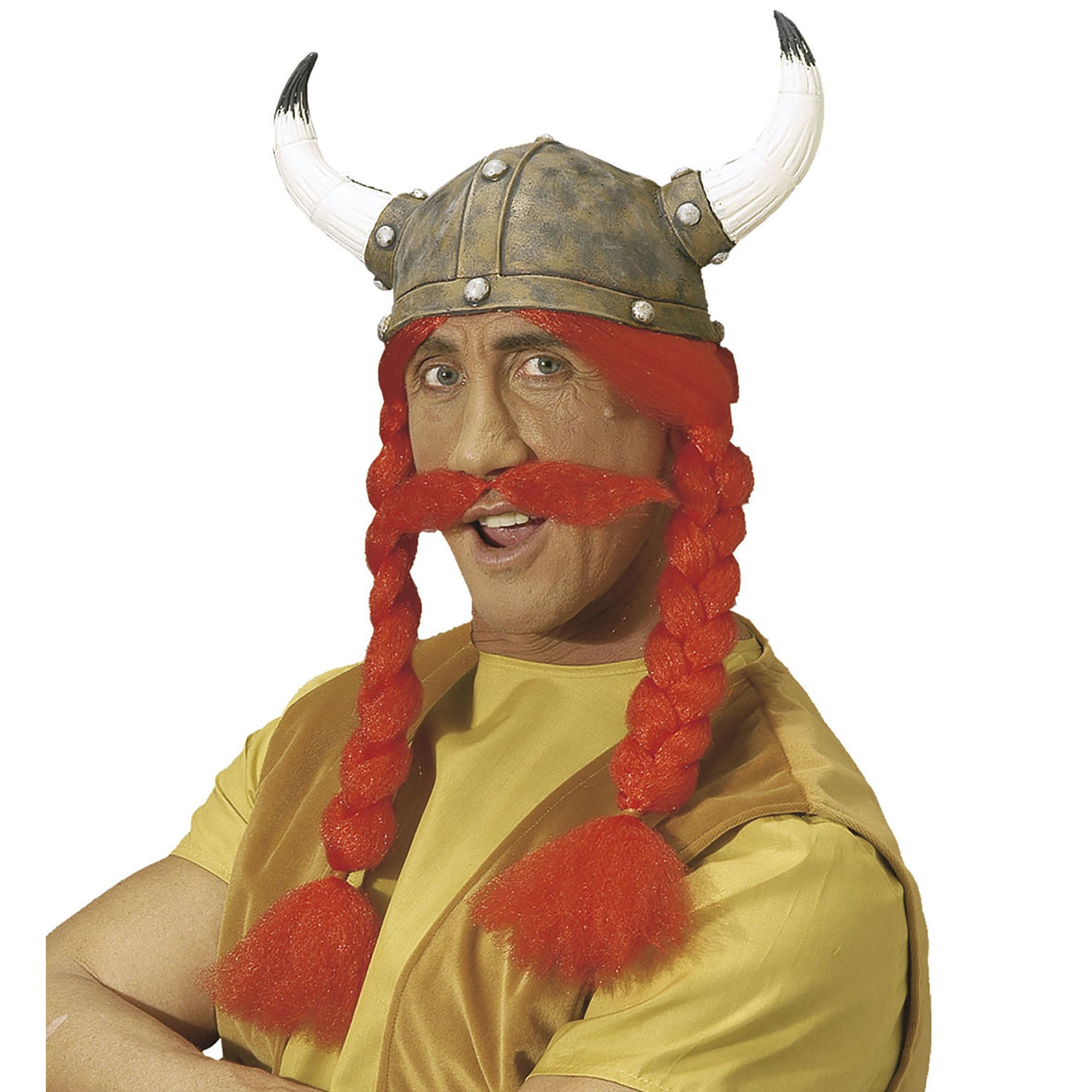 Carnavals-accessoires: Vikinghelm van latex met rode snor en haar