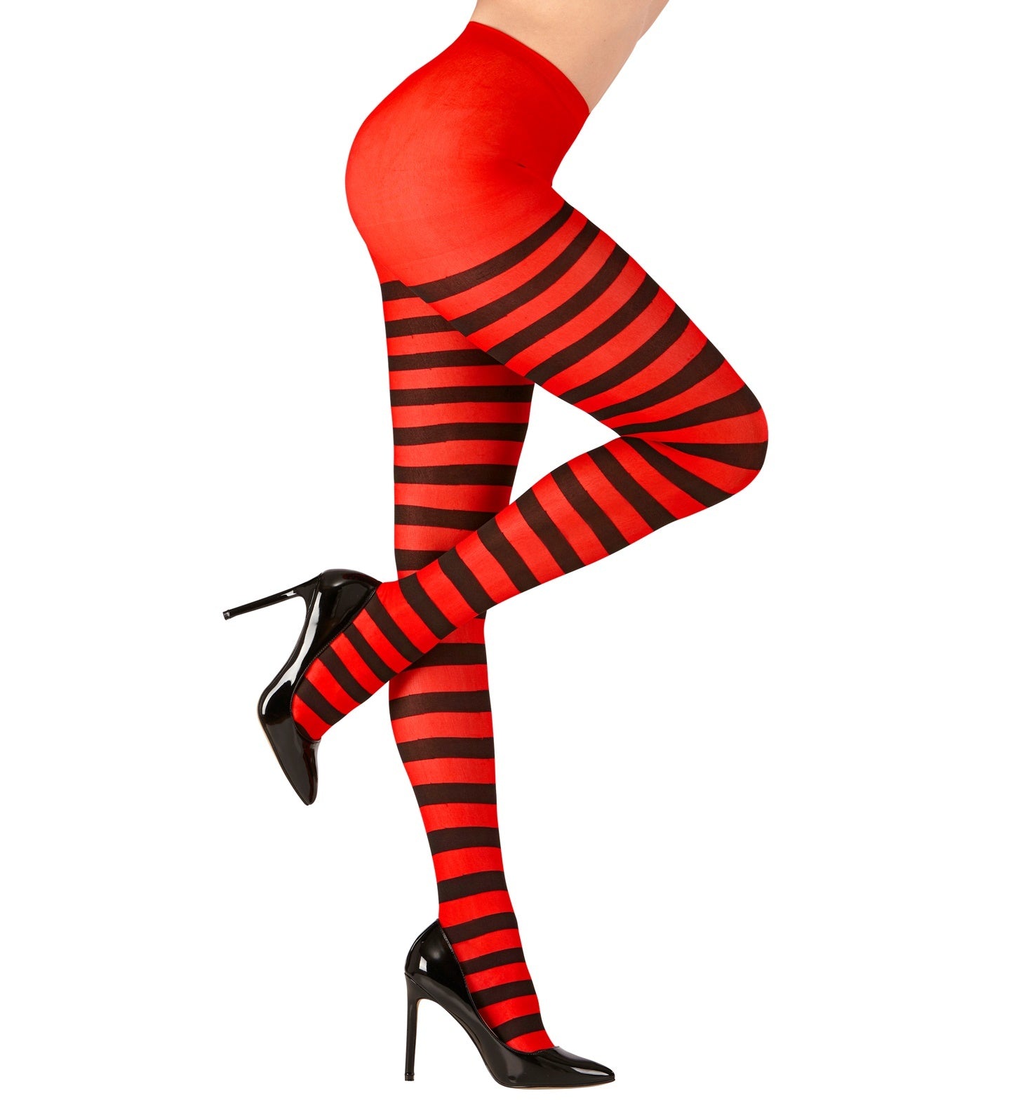 Widmann -Horizonaal Panty Gestreept Rood / Zwart - rood - XL - Halloween - Verkleedkleding