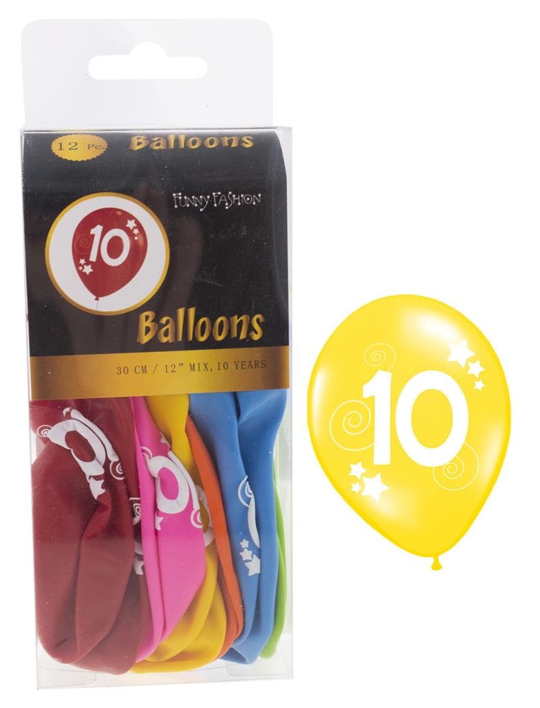 Leeftijdsballonnen cijfer 10 in gemixte kleuren