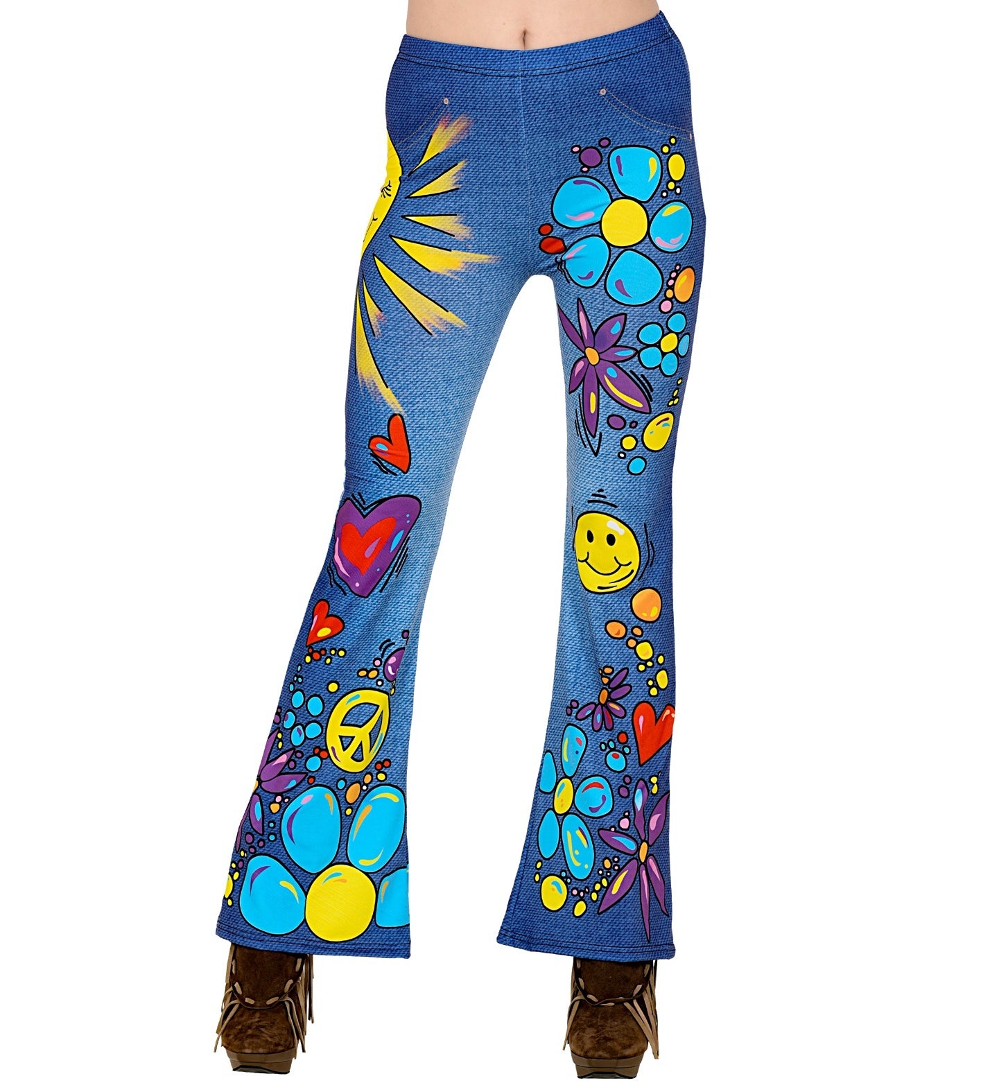 Widmann - Hippie Kostuum - 70s Legging Hippie Peace Love And Happiness Vrouw - blauw - Small / Medium - Carnavalskleding - Verkleedkleding