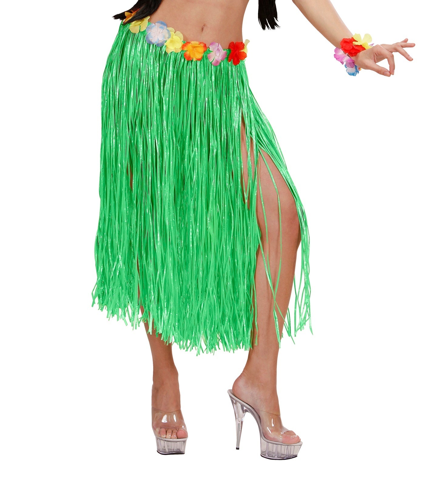 Widmann - Hawaii & Carribean & Tropisch Kostuum - Oliana Hawaii Rokje Met Bloemenriem 78 Centimeter Lang, Groen Vrouw - groen - One Size - Carnavalskleding - Verkleedkleding