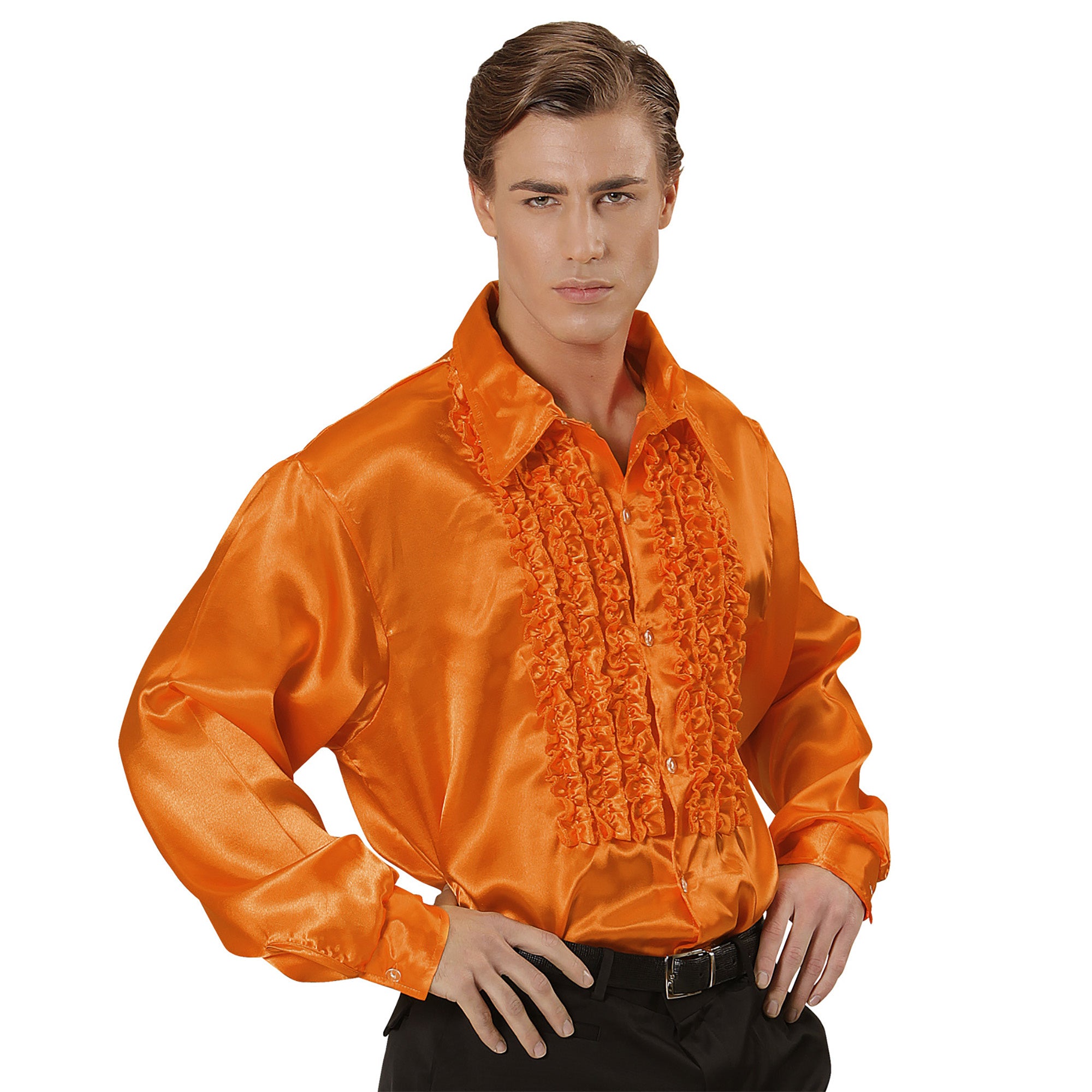 Widmann - Jaren 80 & 90 Kostuum - Lekker Foute Rouchenblouse Oranje Man - Oranje - XL - Carnavalskleding - Verkleedkleding