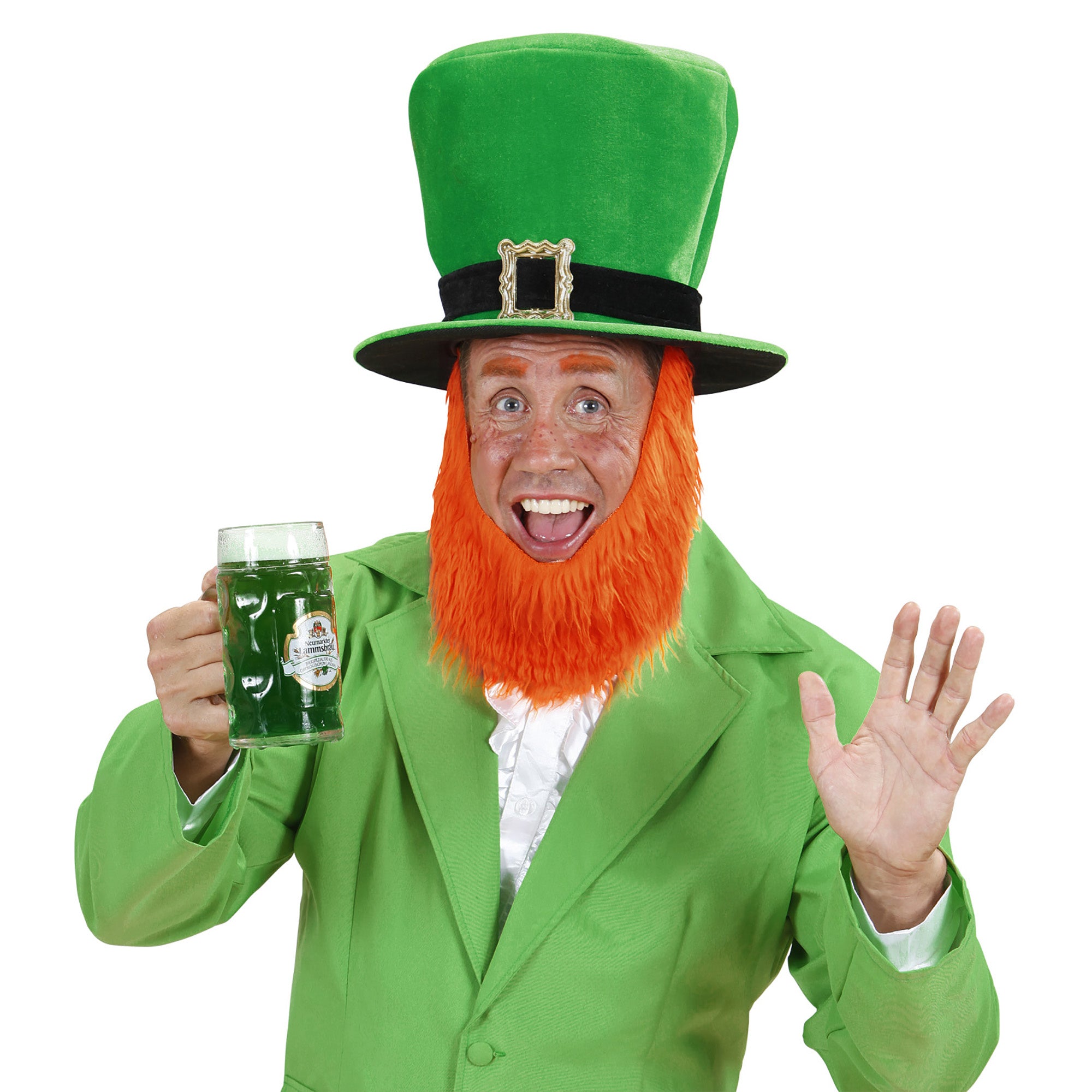 WIDMANN - Hoge leprechaunhoed met baard voor volwassenen om Saint Patrick te vieren - Hoeden > Hoge hoeden