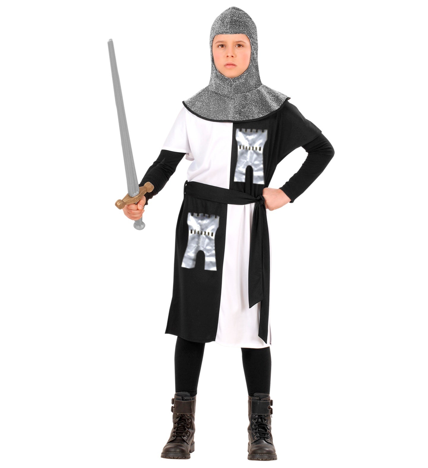 Widmann - Middeleeuwse & Renaissance Strijders Kostuum - Middeleeuwse Ridder Whitefort - Jongen - zilver - Maat 158 - Carnavalskleding - Verkleedkleding