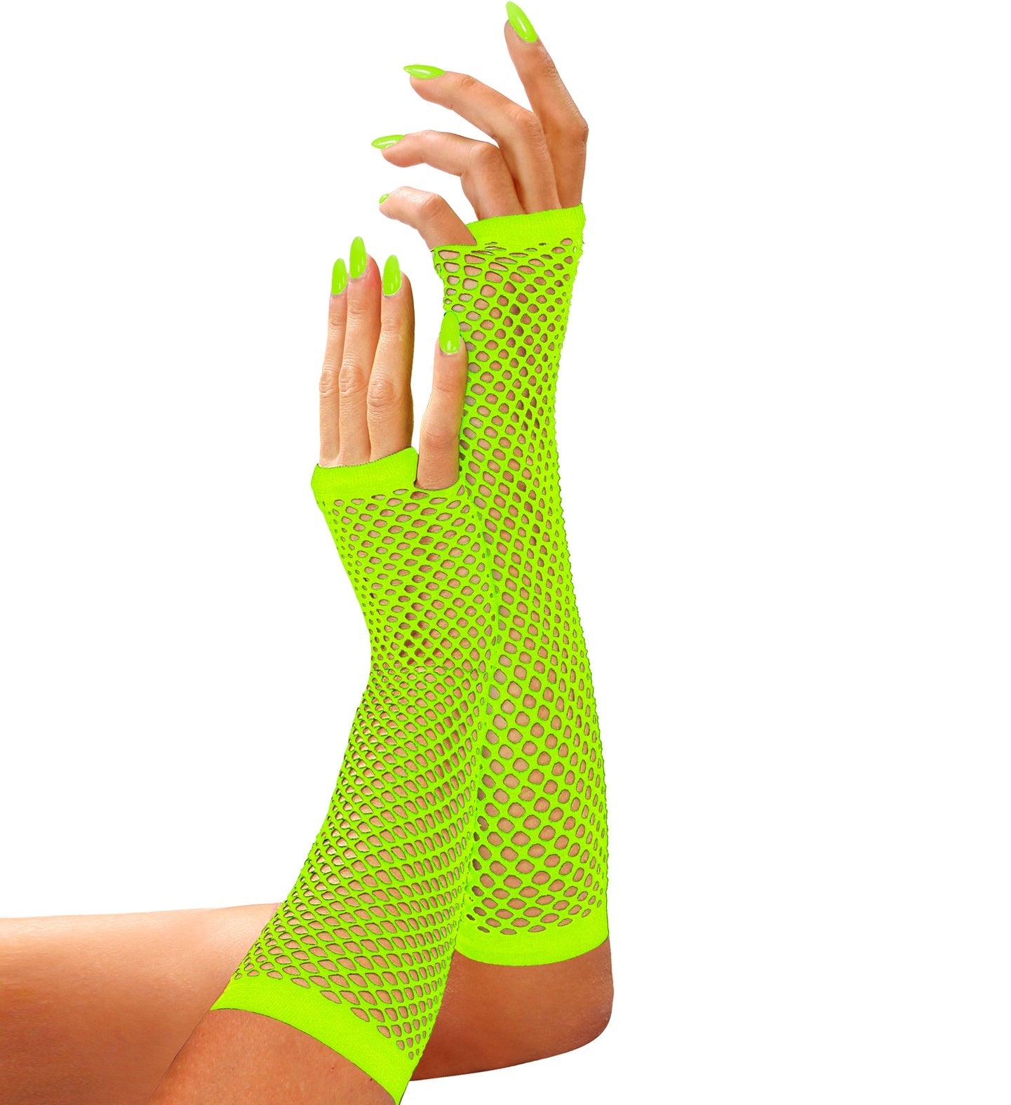 Widmann - Jaren 80 & 90 Kostuum - Vingerloze Handschoenen Lang Neon Groen - groen - Carnavalskleding - Verkleedkleding