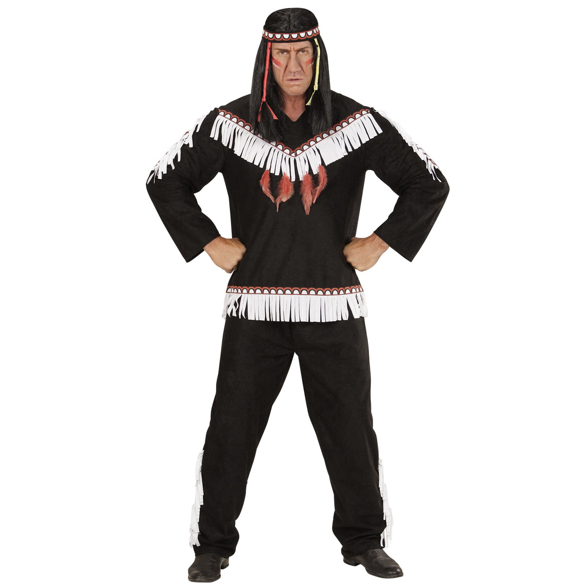 Widmann - Indiaan Kostuum - Winnetou De Krijger Indiaan Zwart - Man - zwart - Small - Carnavalskleding - Verkleedkleding