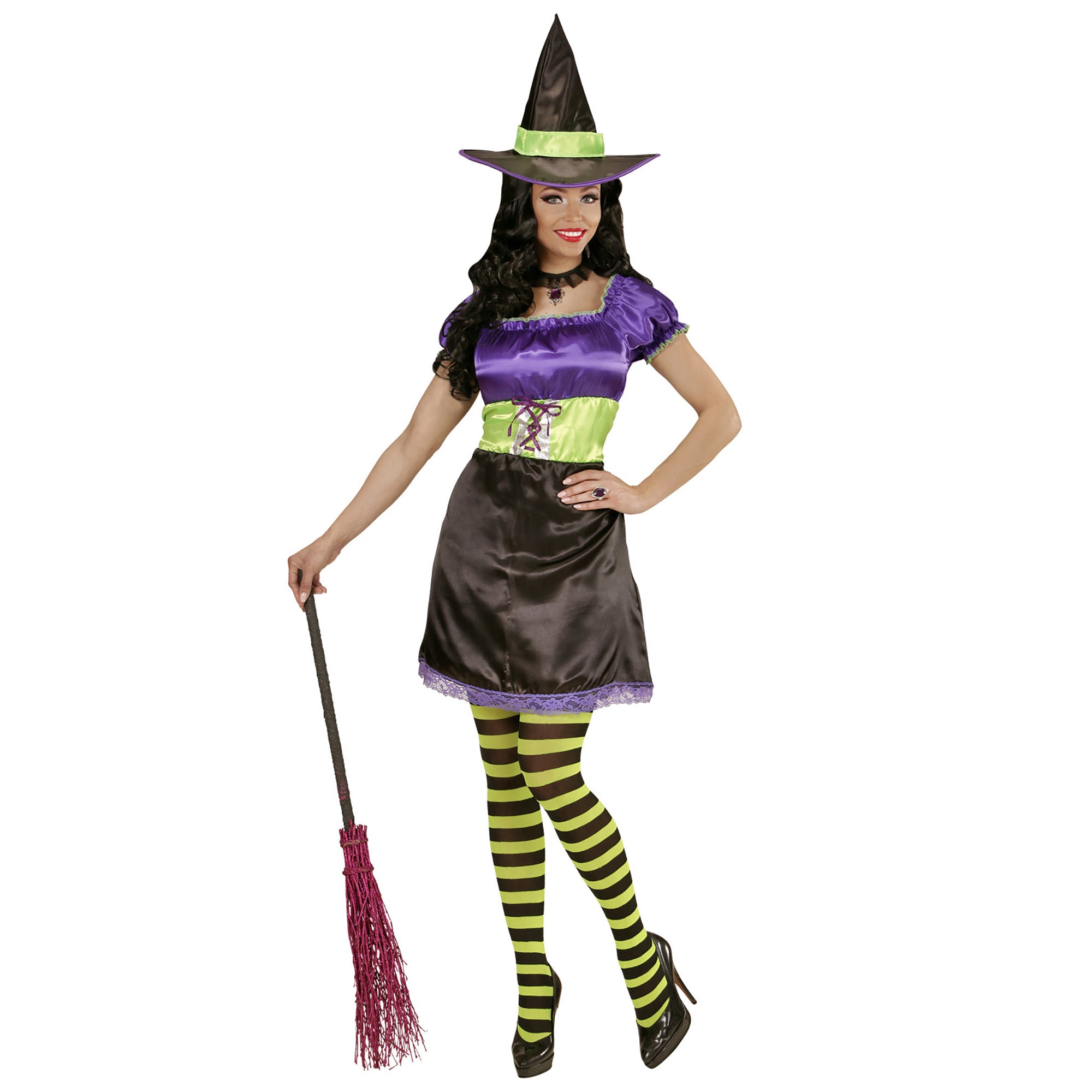 Widmann - Heks & Spider Lady & Voodoo & Duistere Religie Kostuum - Funky Heks - Vrouw - groen,paars - Large - Halloween - Verkleedkleding