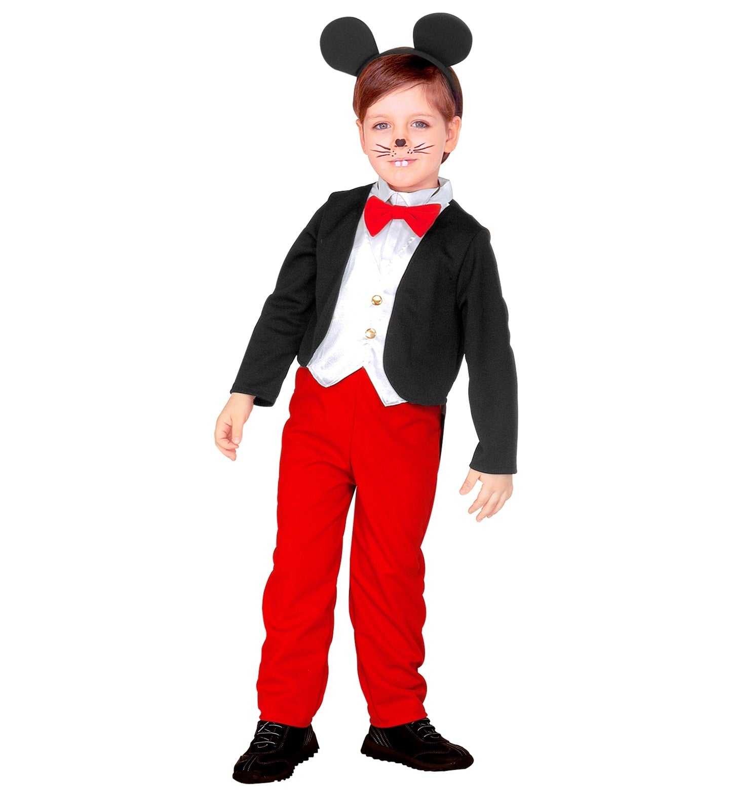 Widmann - Mickey & Minnie Mouse Kostuum - Malle Muis Mickey Tekenfilm - Jongen - rood,zwart - Maat 110 - Carnavalskleding - Verkleedkleding