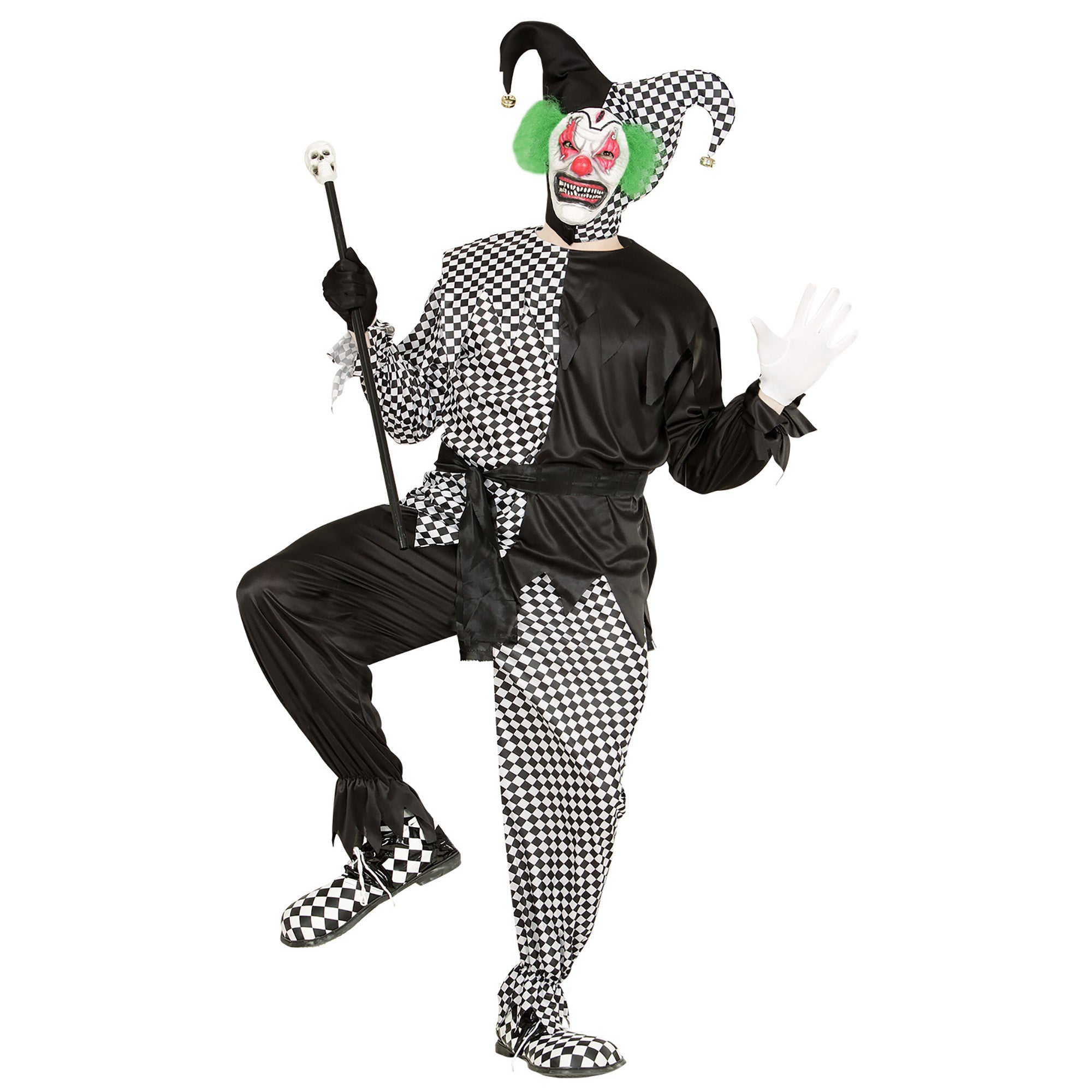 Widmann - Monster & Griezel Kostuum - Jolige Evil Jester Zwart / Wit - Man - - Large - Halloween - Verkleedkleding