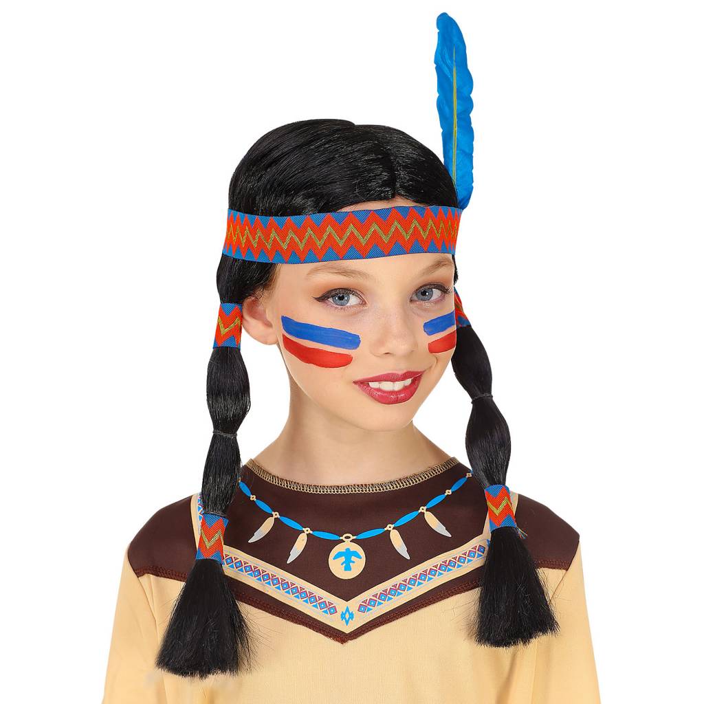 WIDMANN - Indianen pruik met hoofdband en veer voor kinderen