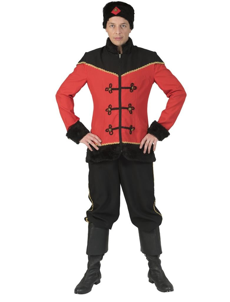 Funny Fashion - Landen Thema Kostuum - Woeste Steppe Kozak Michael - Man - Rood, Zwart - Maat 60-62 - Carnavalskleding - Verkleedkleding