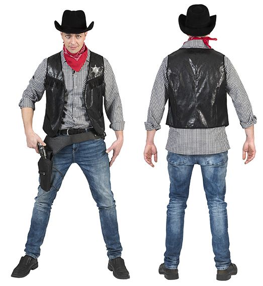 Funny Fashion - Cowboy & Cowgirl Kostuum - Cowboy Knallen Maar Vest Zwart Man - zwart - Maat 52-54 - Carnavalskleding - Verkleedkleding