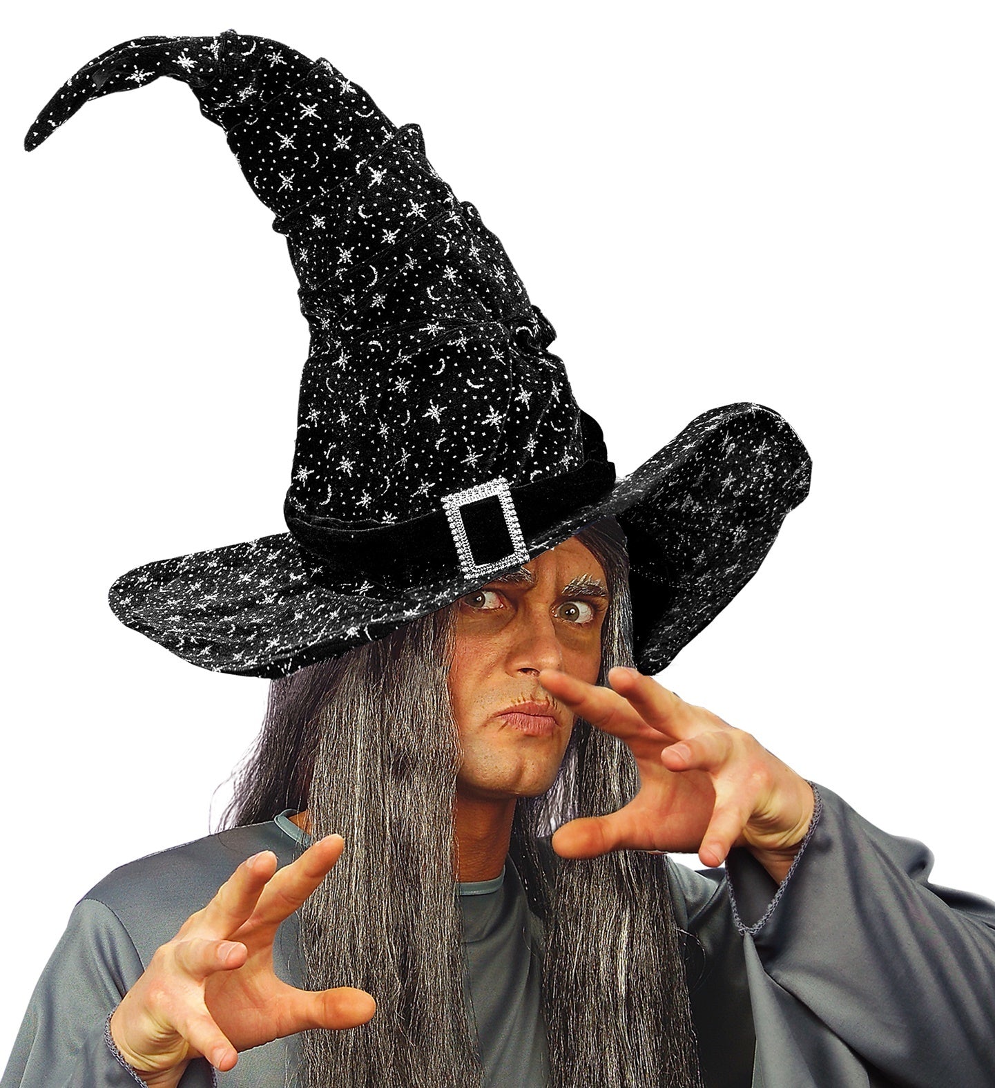 Widmann - Heks & Spider Lady & Voodoo & Duistere Religie Kostuum - Magische Fluwelen Heksenhoed Met Glitters Zwart - zwart - Halloween - Verkleedkleding