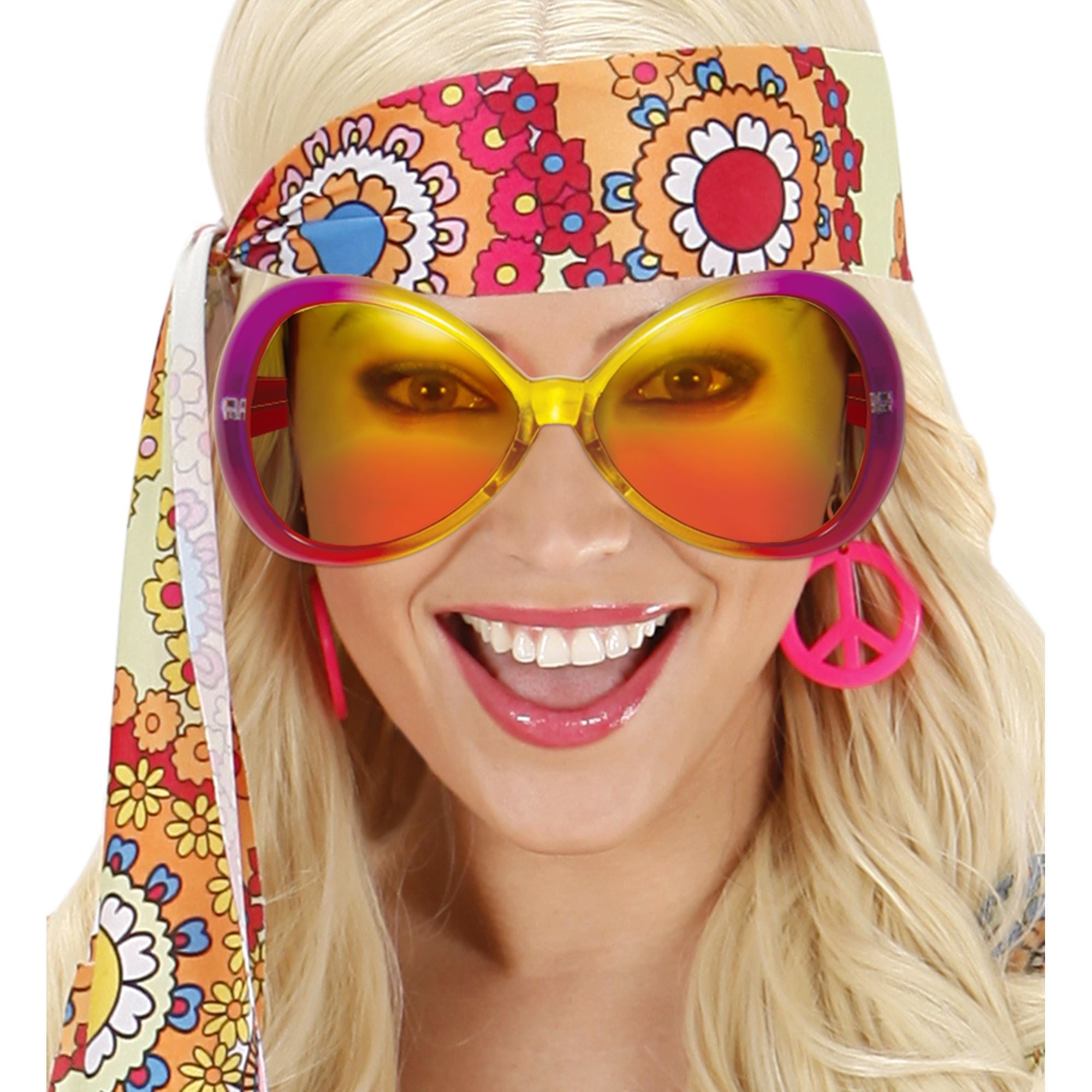 Widmann - Hippie Kostuum - Bril Sugarbabe Roze Geel - geel,roze - Carnavalskleding - Verkleedkleding