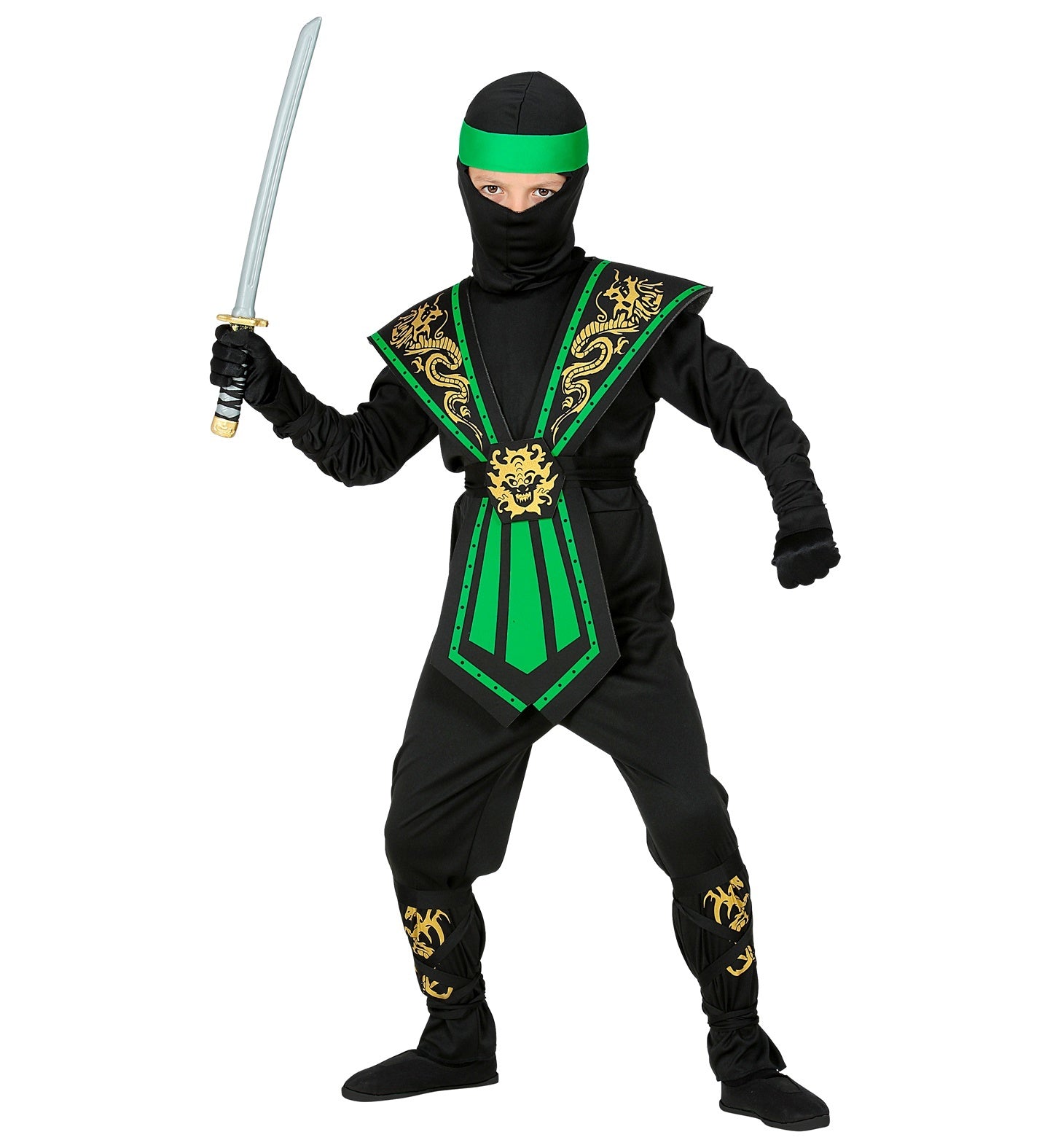 Widmann - Ninja & Samurai Kostuum - Gevreesde Draken Ninja Groen Kind - Jongen - groen,zwart - Maat 158 - Carnavalskleding - Verkleedkleding