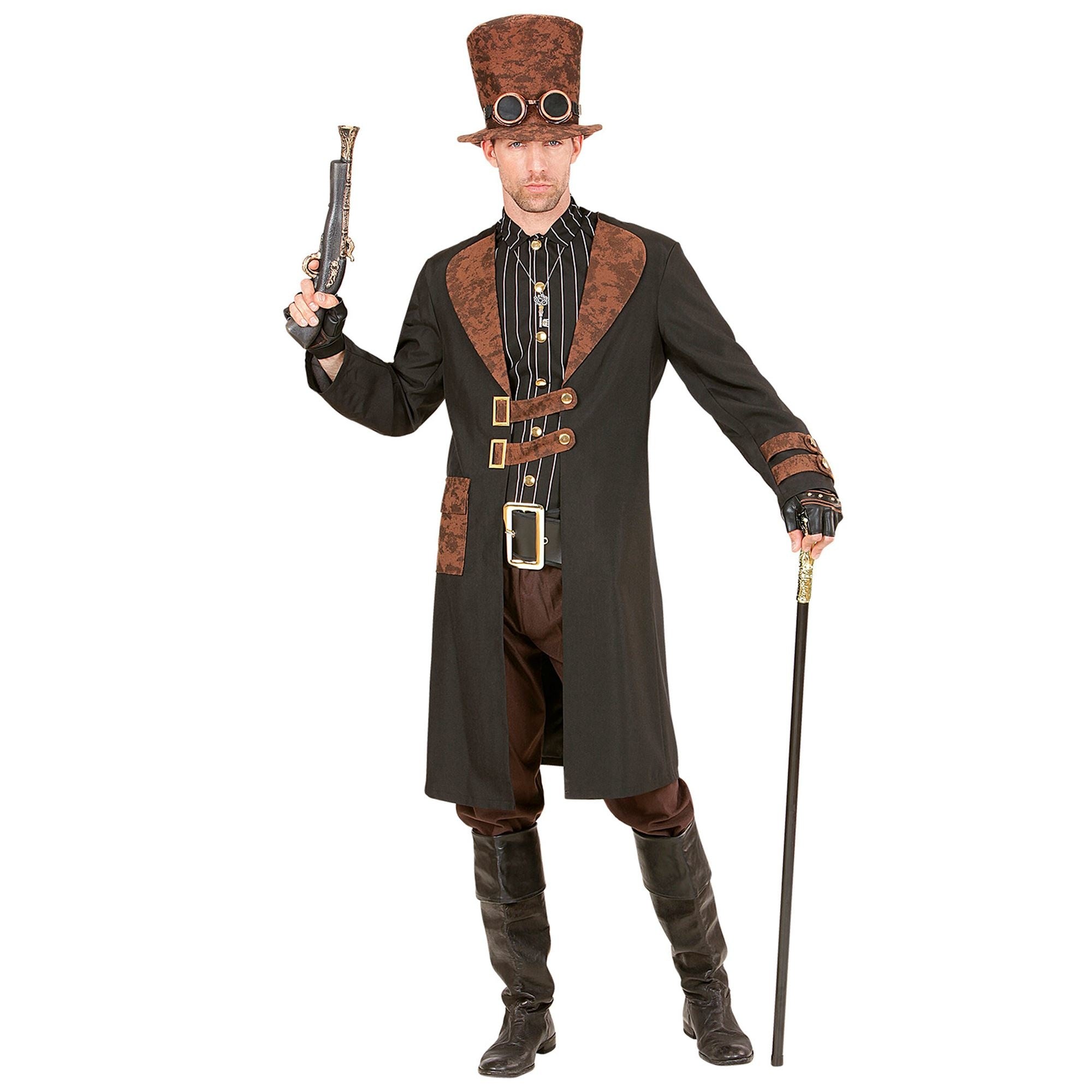 Widmann - Steampunk Kostuum - Techo Wacko Steampunk - Man - bruin,zwart - Small - Carnavalskleding - Verkleedkleding